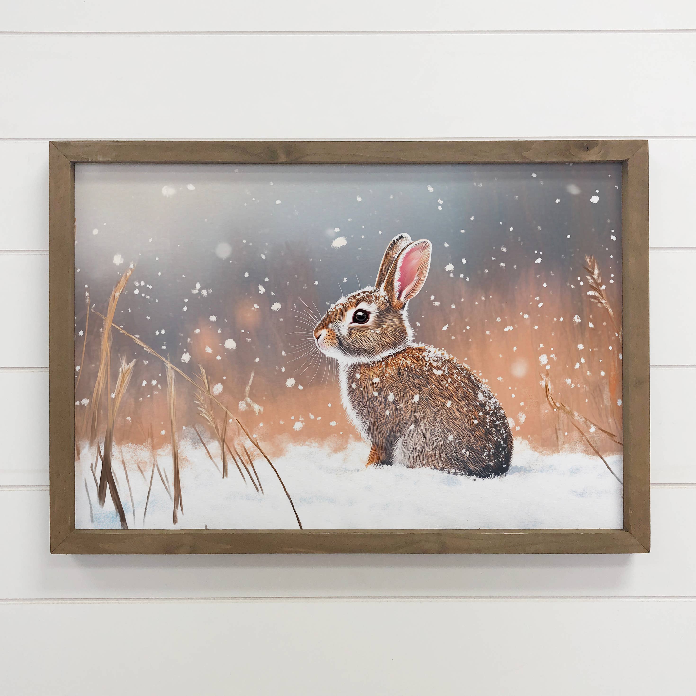 Snow Glisten Bunny - Winter Bunny Canvas Art - Wood Framed
