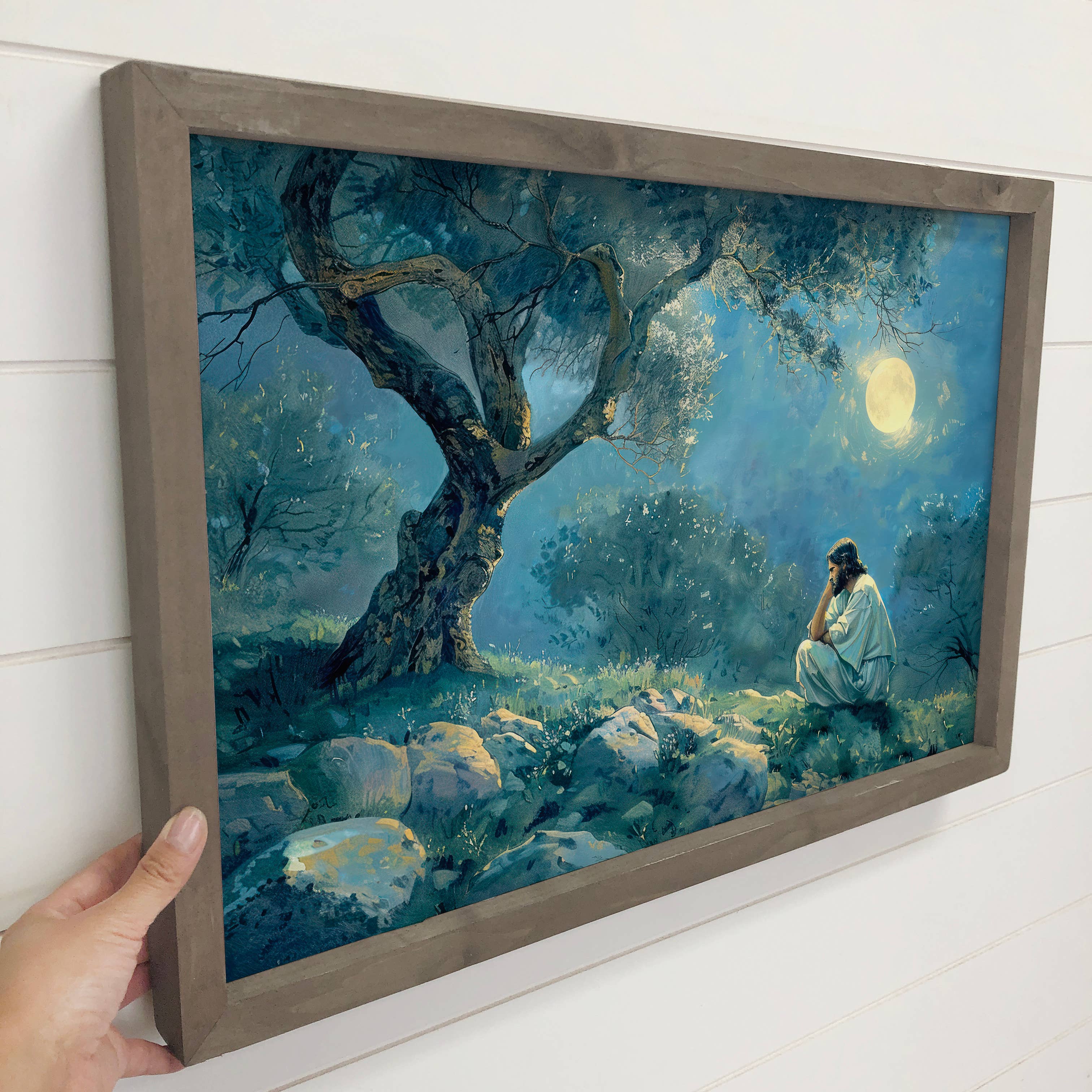 Jesus in Gethsemane Moonlight - Jesus Canvas Art - Framed