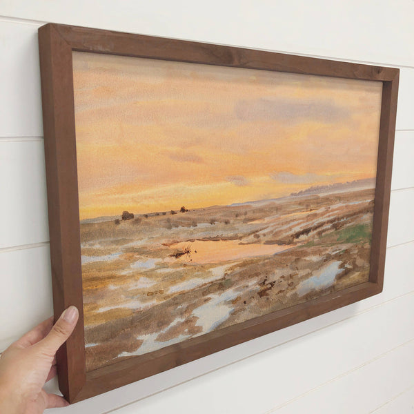 Sunset Gulf - Sunset Landscape Canvas Art - Wood Framed Art