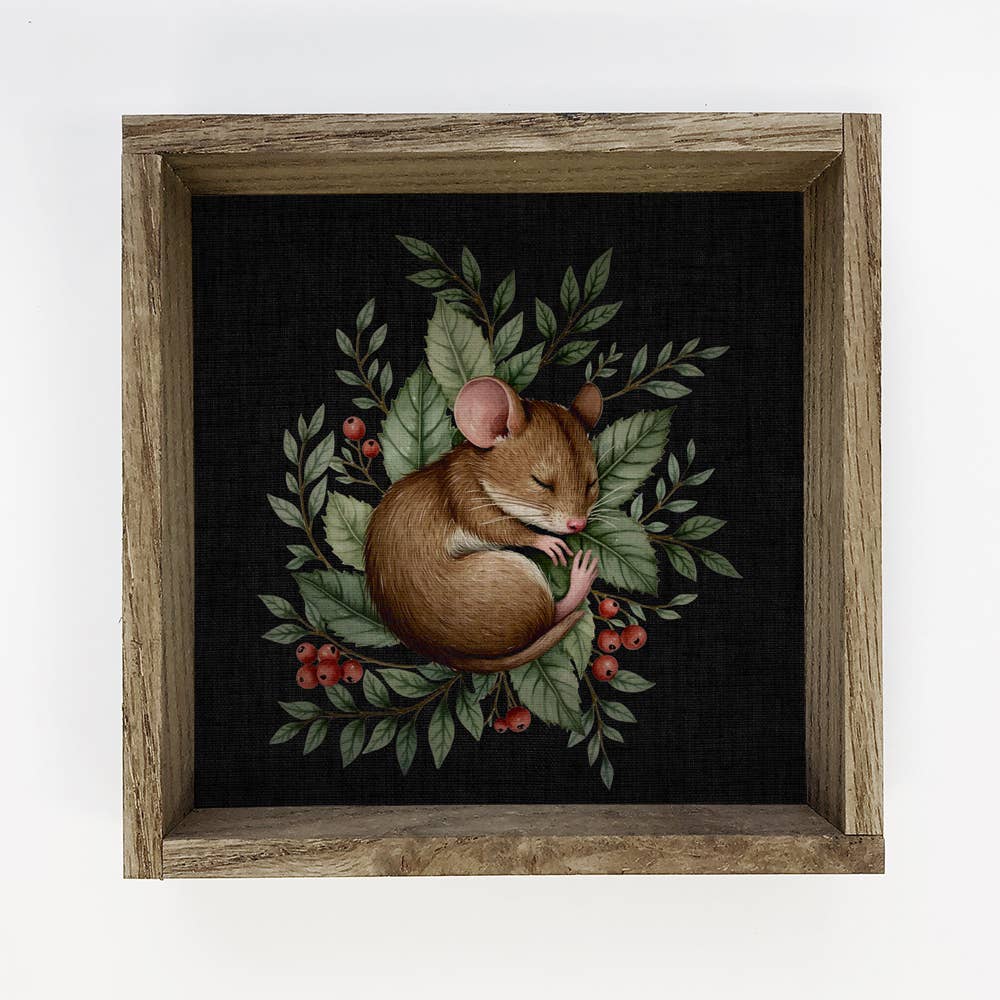 Sleeping Mouse Woodland Berries - Cute Mouse Canvas Art