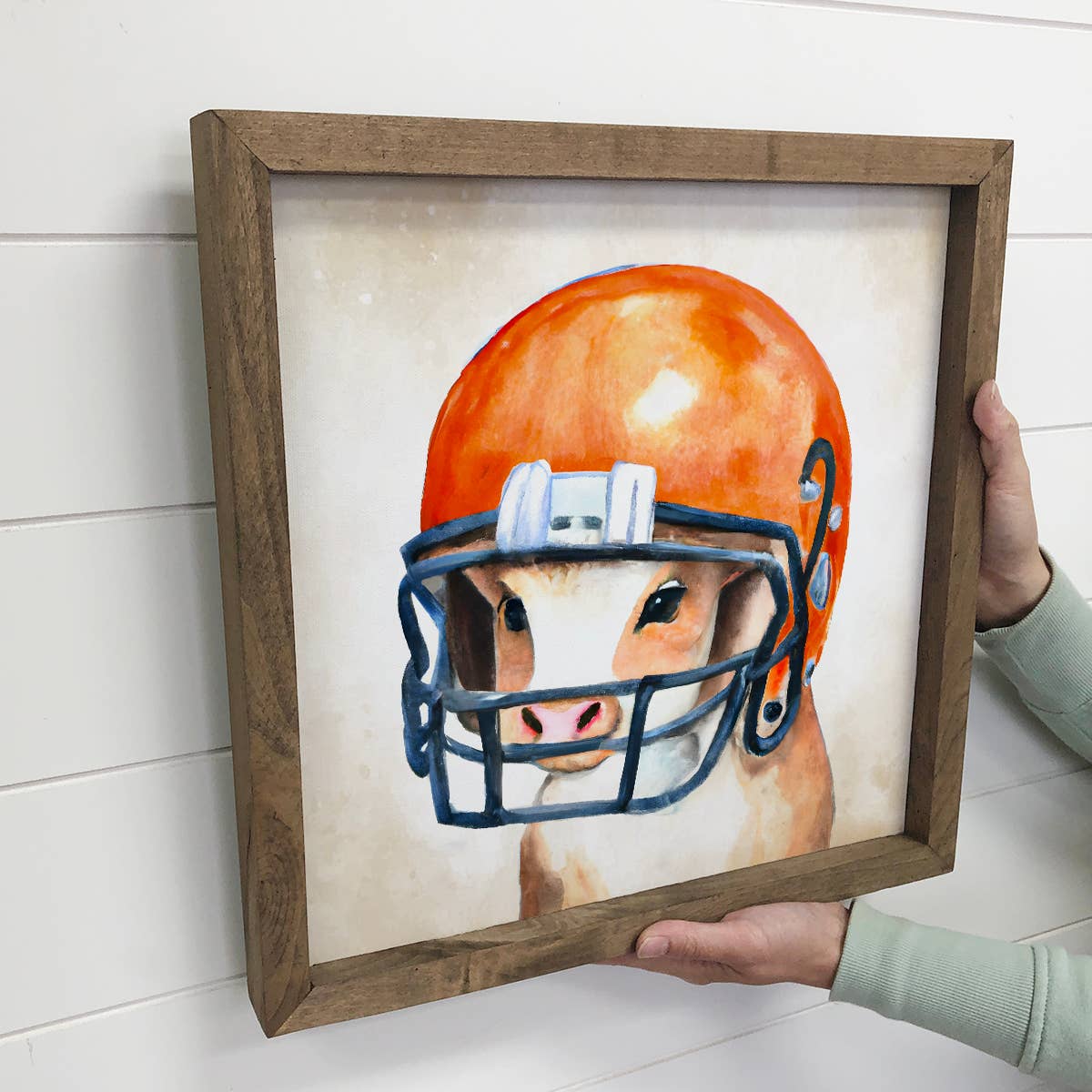 Football Sign - Baby Cow in an Orange Helmet Texas Longhorns