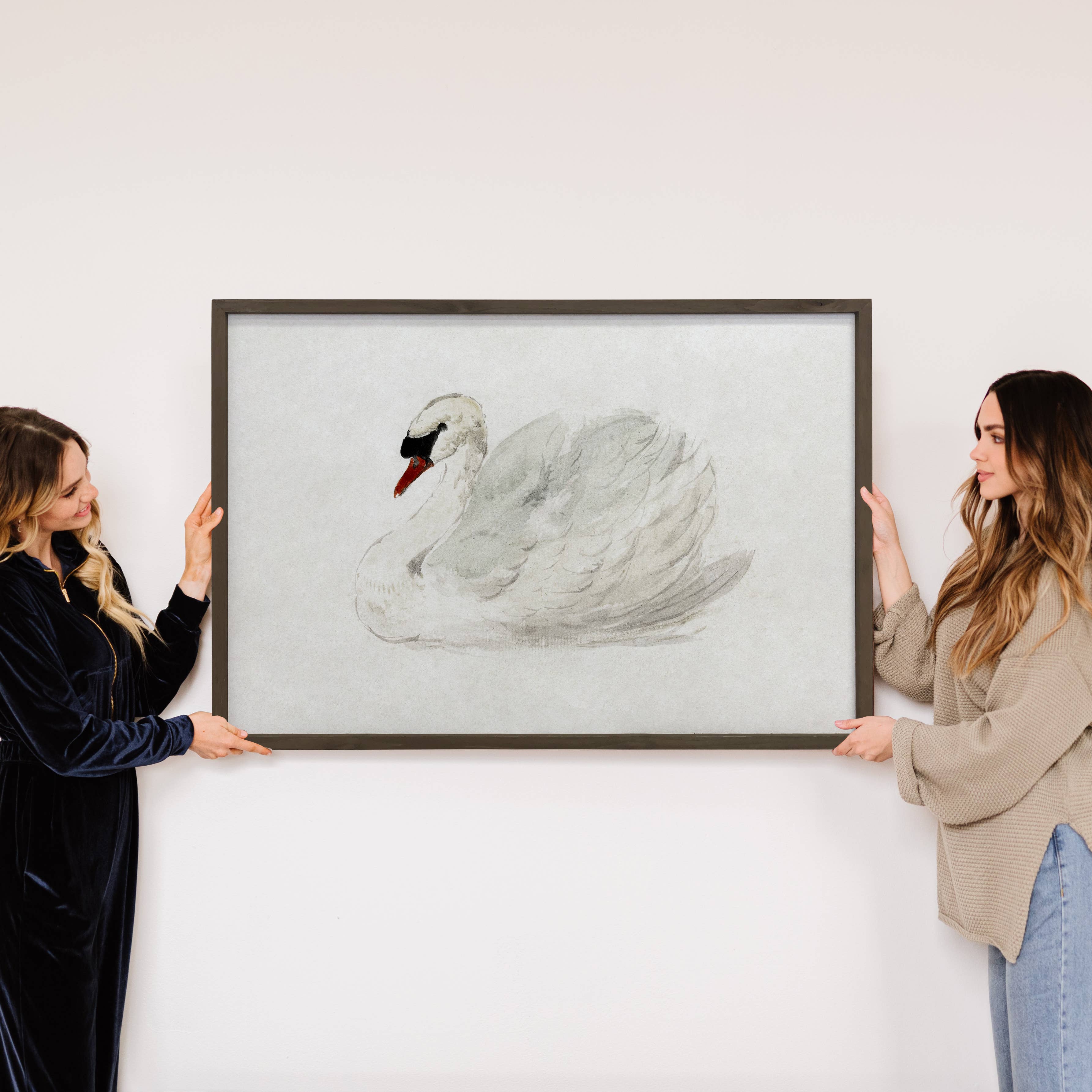 White Swan Painting - Elegant Swan Canvas Art - Wood Framed