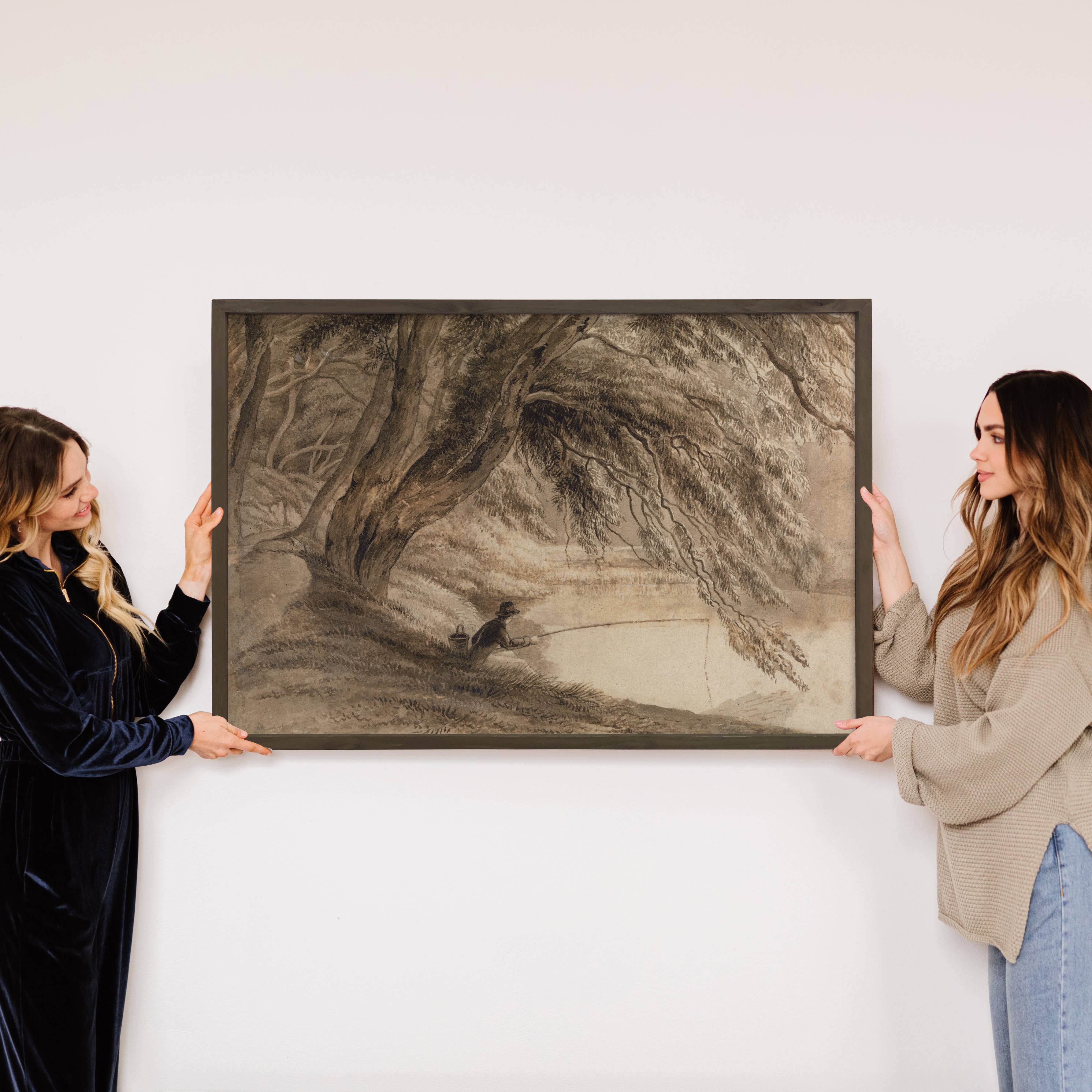 Fishing Under a Tree - Fishing Canvas Art - Wood Framed Art