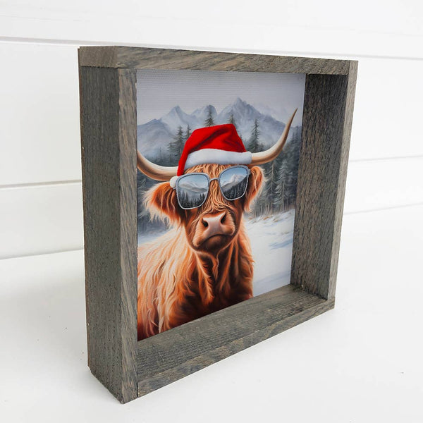 Santa Highland Cow - Cute Holiday Animal Canvas Art - Framed
