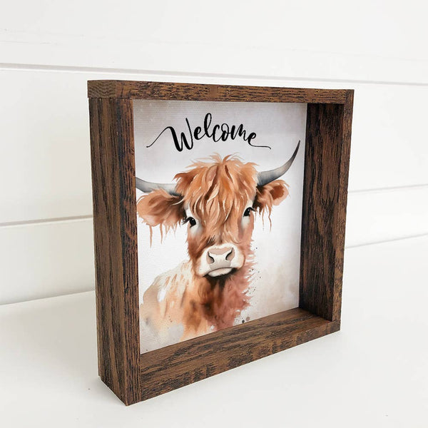 Welcome Highland Cow - Farmhouse Welcome Sign - Welcome Art