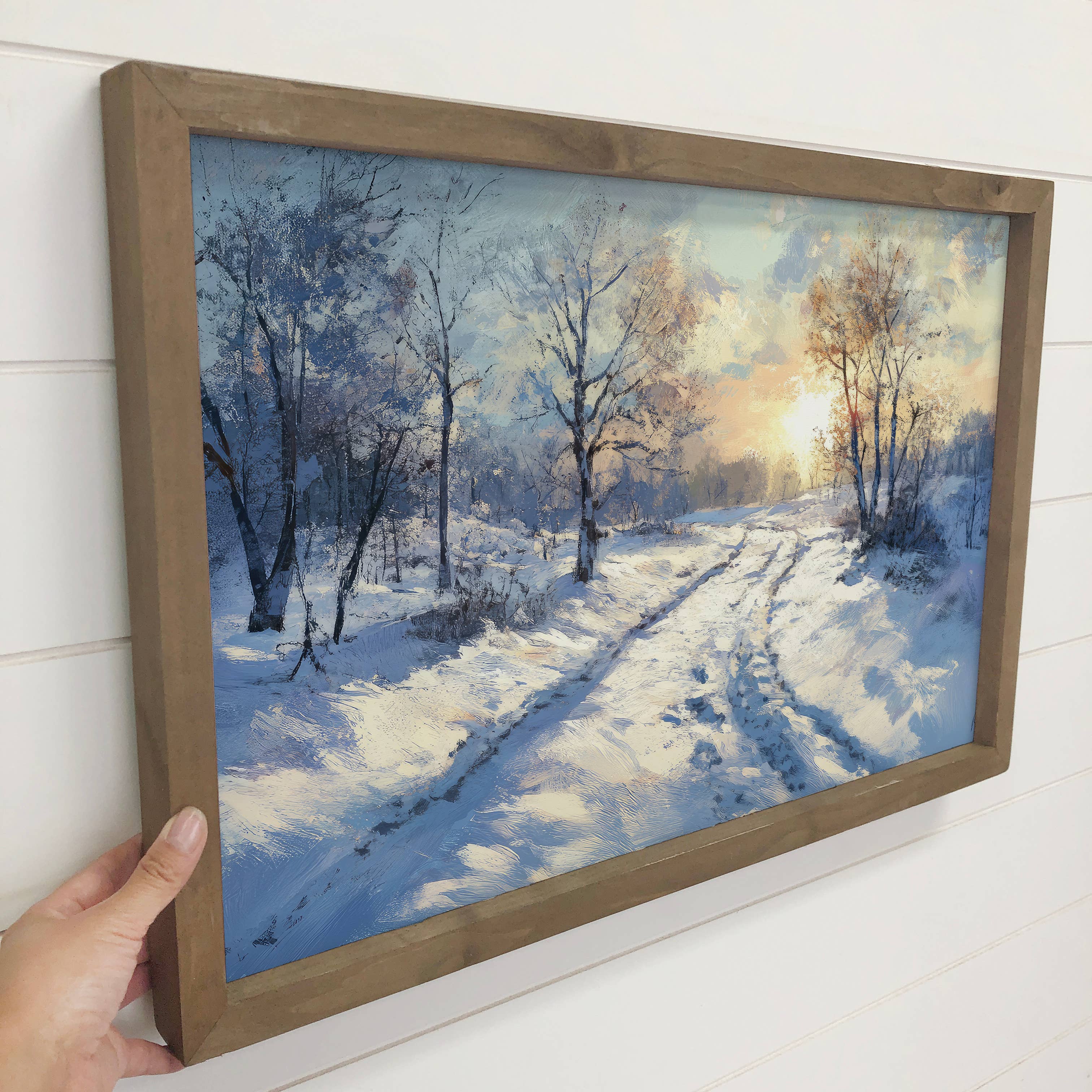 Winter Country Road - Mountain Lodge Canvas Art - Framed Art