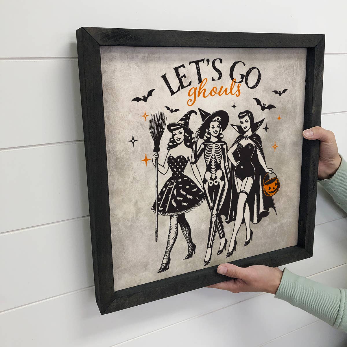 Lets Go Ghouls Witches - Halloween Canvas Word Art - Framed