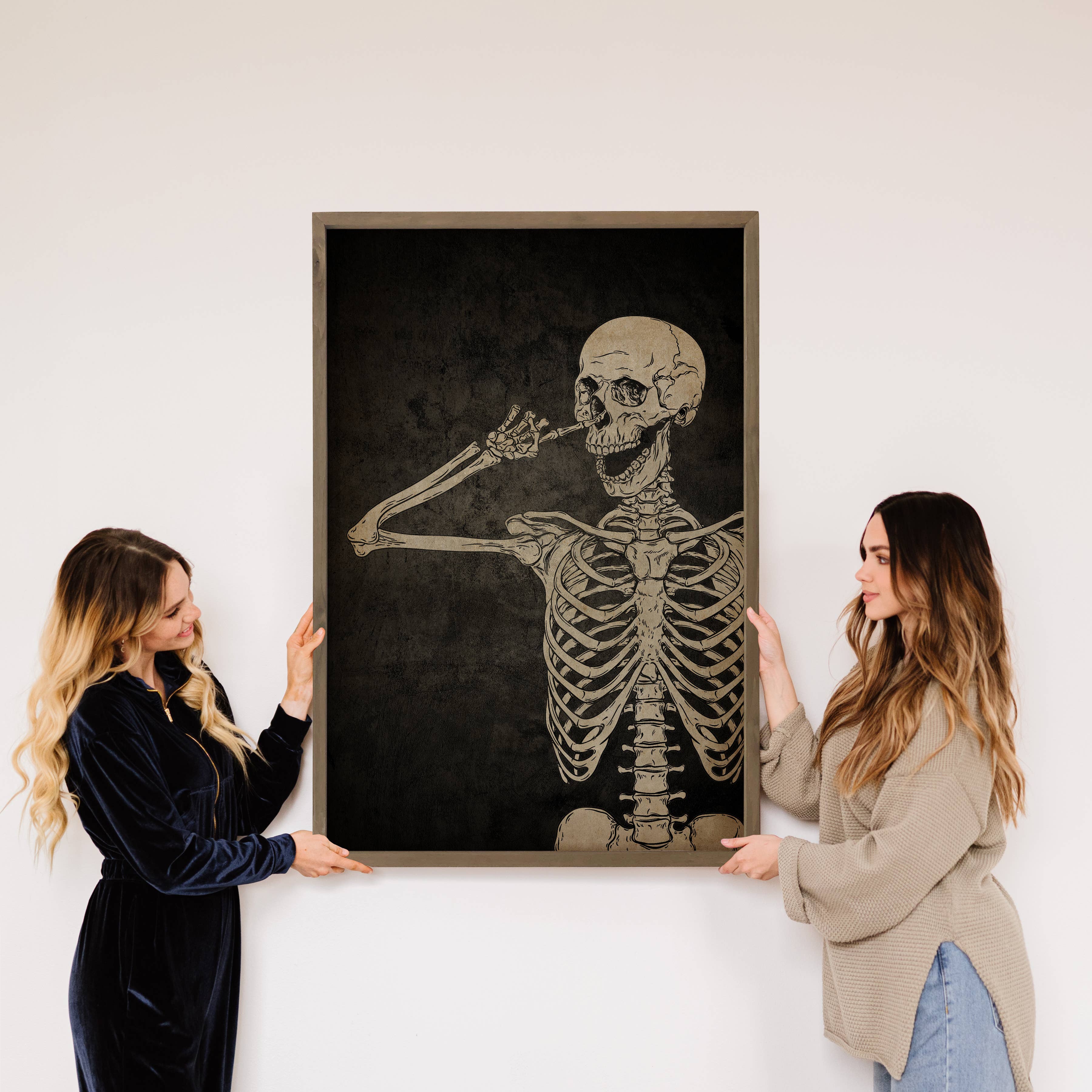 Skeleton Picking Nose - Skeleton Canvas Art - Wood Framed