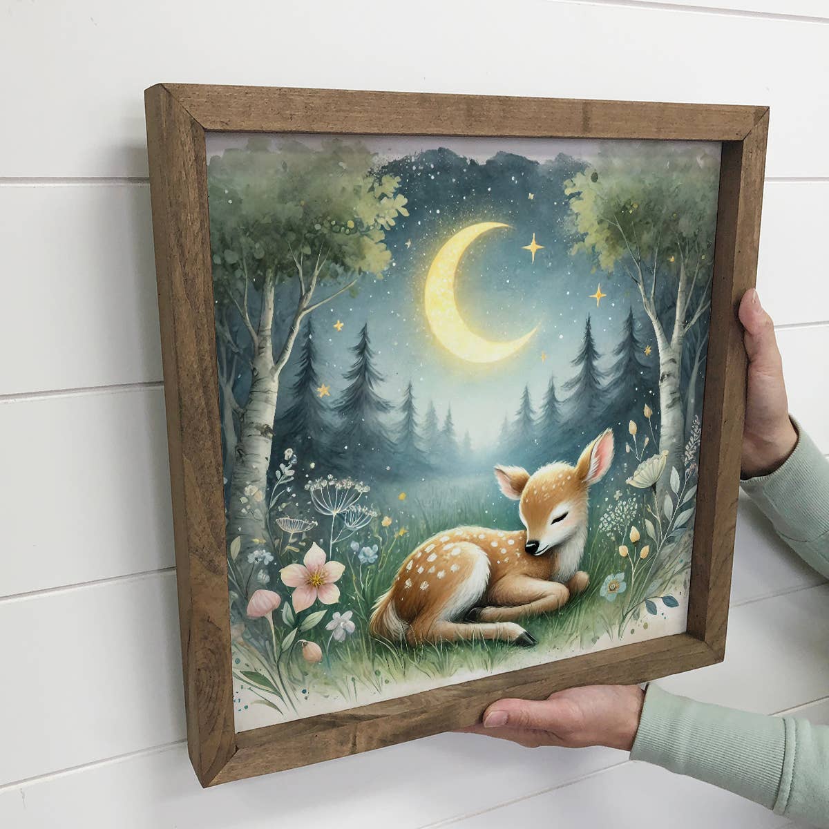 Woodland Nursery Sleeping Deer - Cute Animal Nursery Artwork