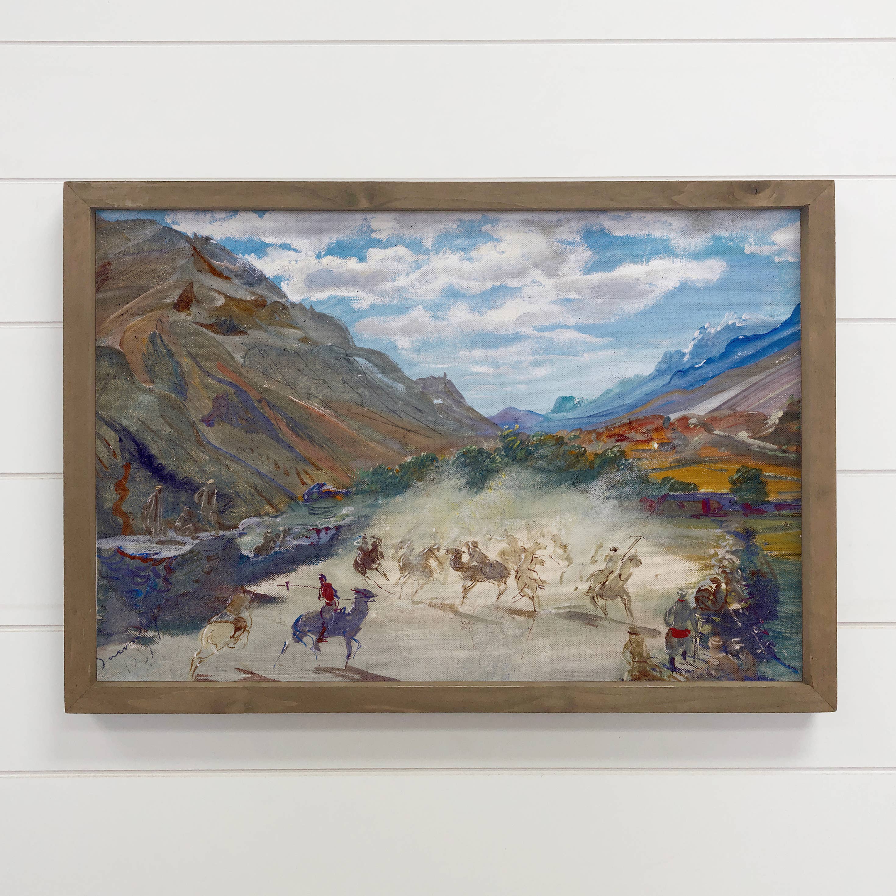 Mountain Polo Game - Landscape Canvas Art - Wood Framed Art