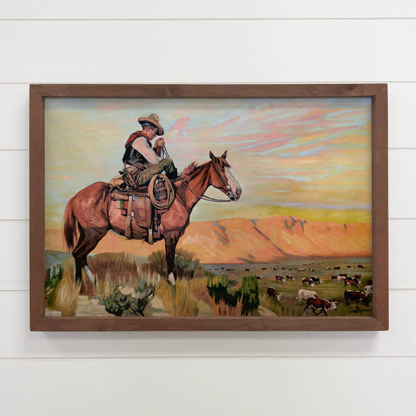 Cowboy Rancher - Ranch House Canvas Art - Wood Framed Decor