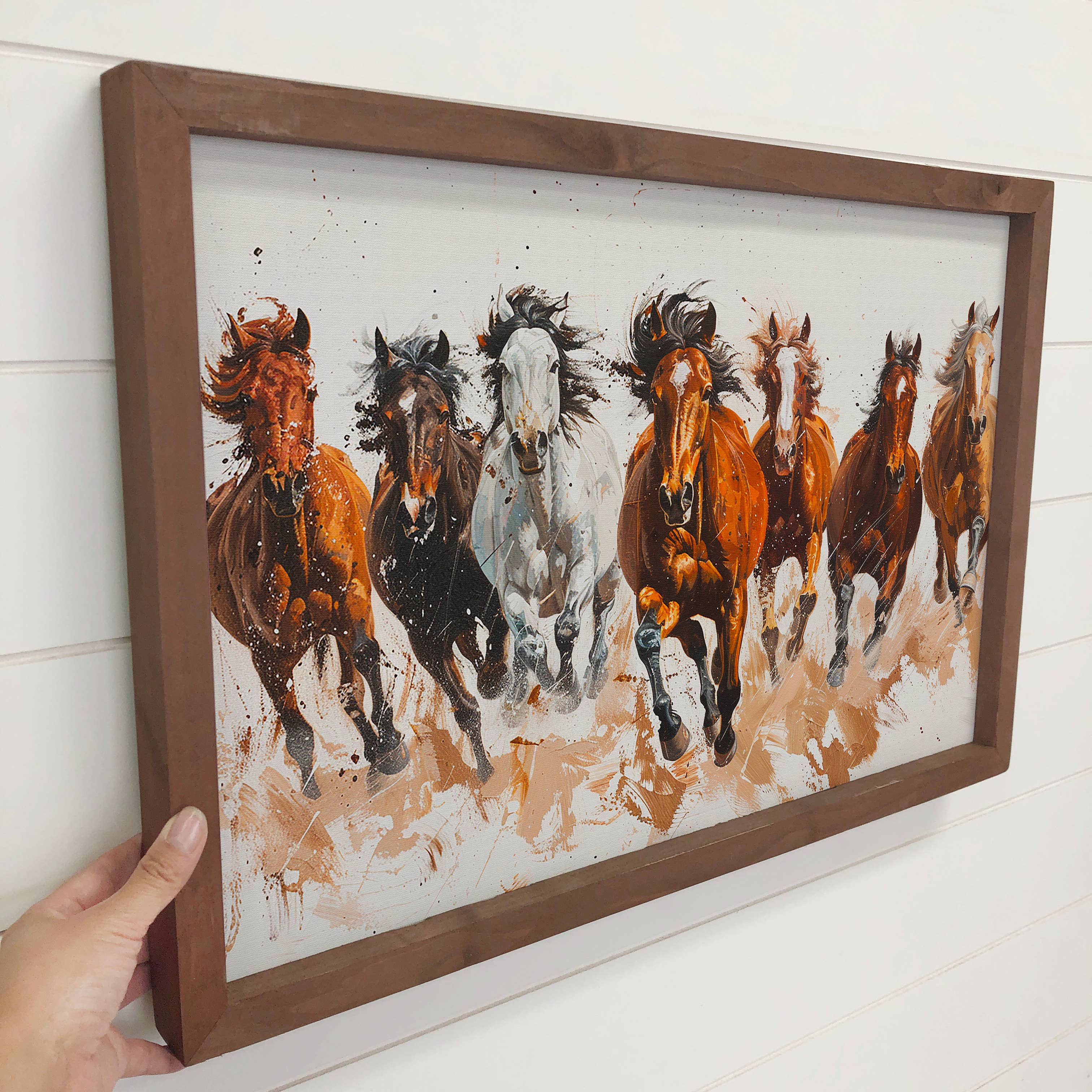 Herd of 7 Horses Charging - Horse Canvas Art - Wood Framed