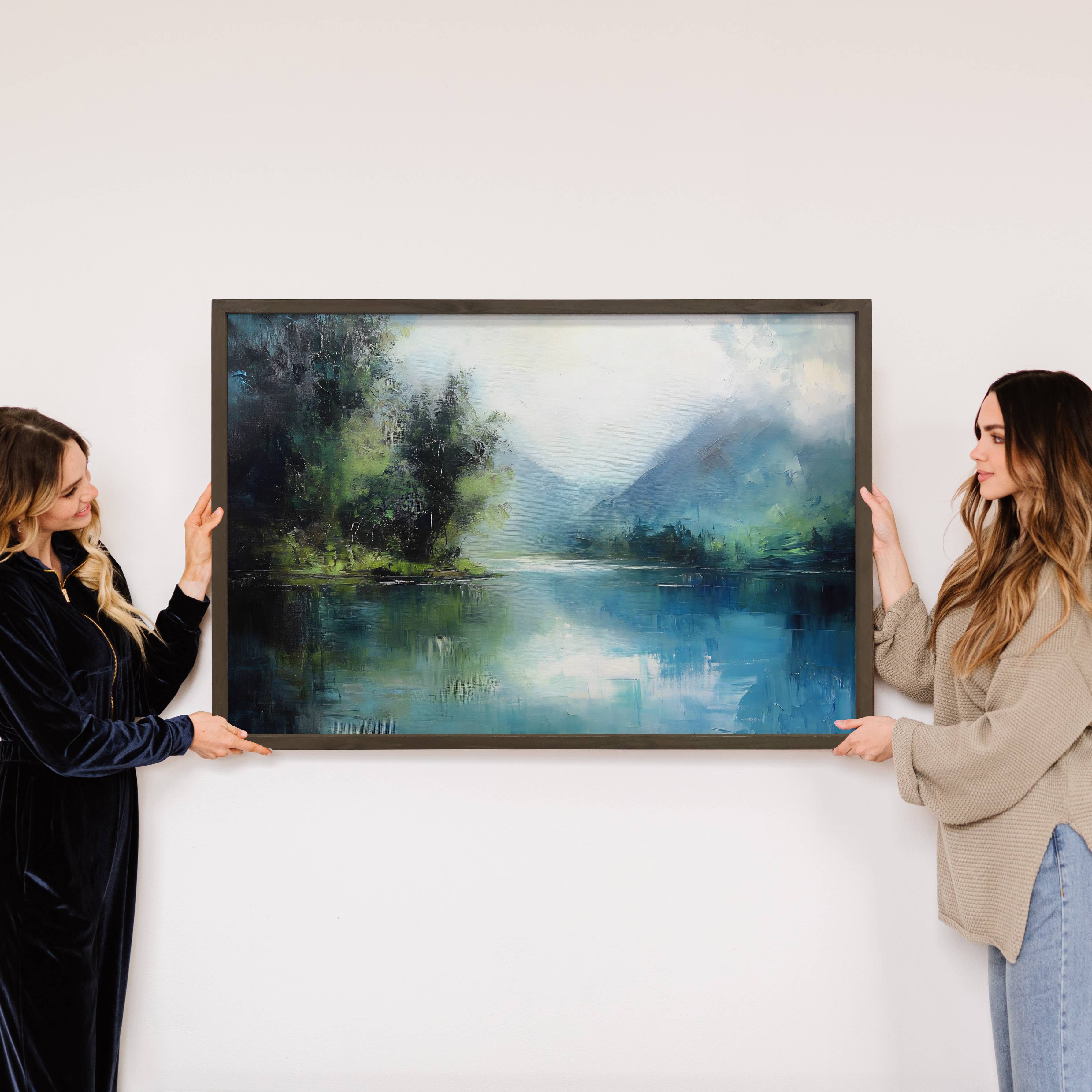 Blue Mountain Pond Abstract - Mountain Canvas Art - Framed