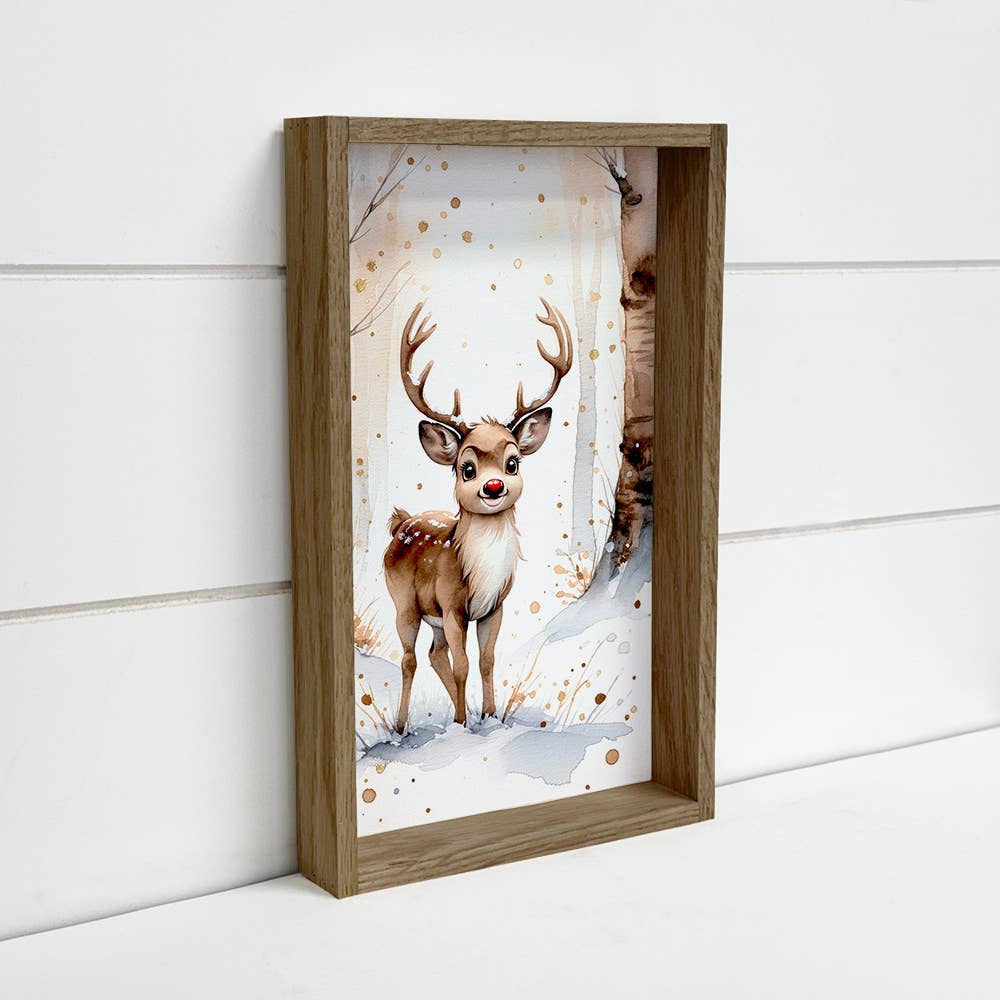 Cute Little Rudolph - Christmas Canvas Art - Wood Framed Art