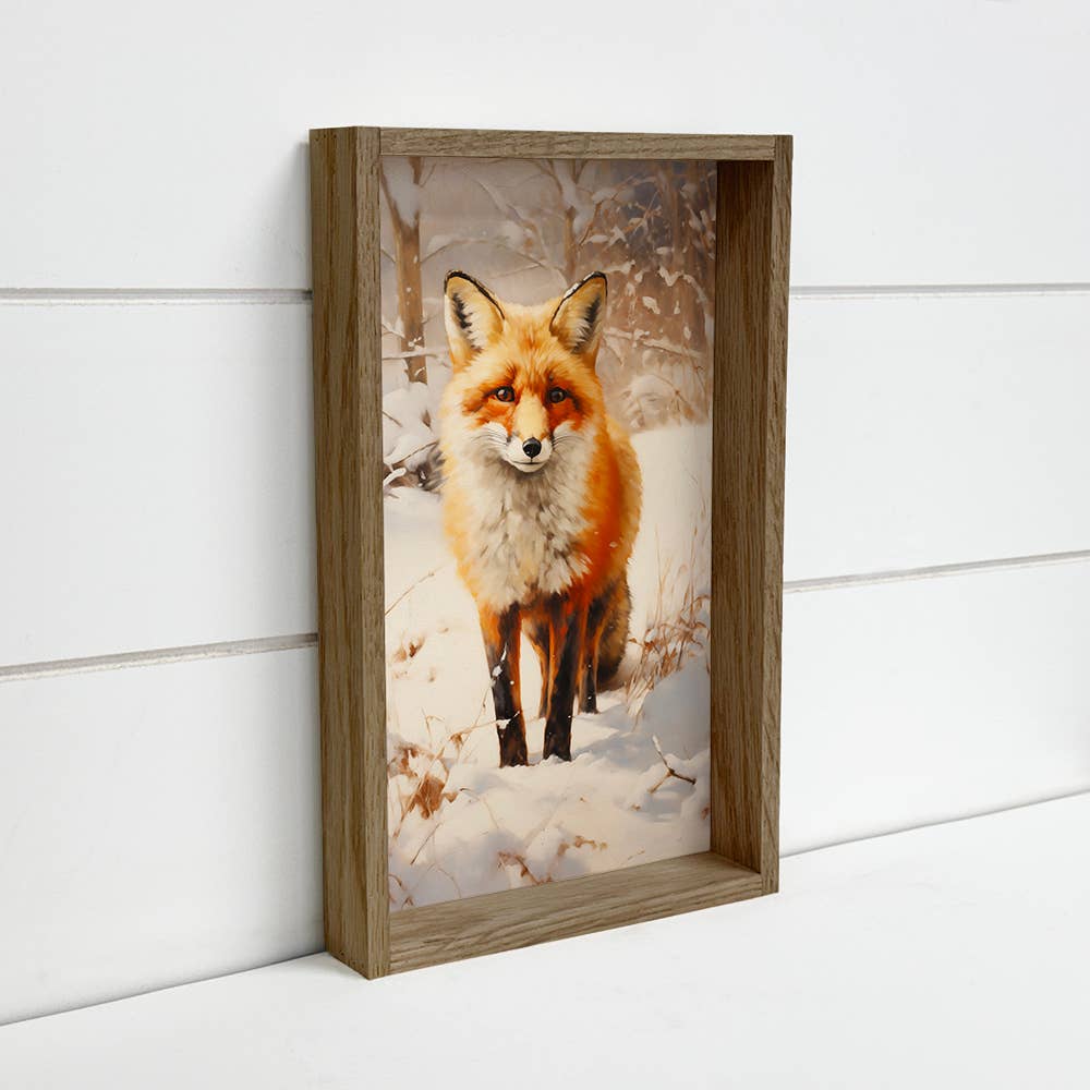 Red Fox in White Snow - Wildlife Canvas Art - Wood Framed