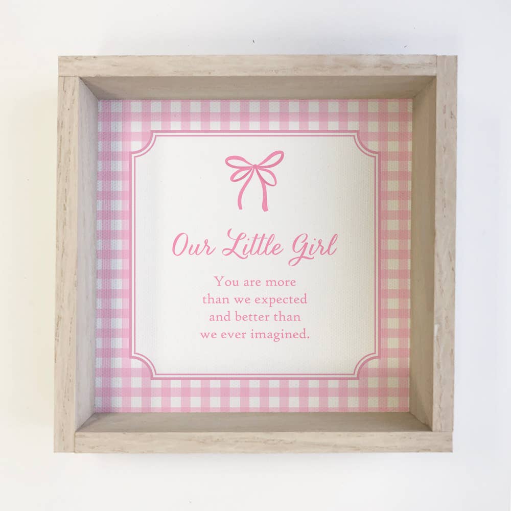 Gingham Pink Our Little Girl -Nursery Canvas Art - Framed