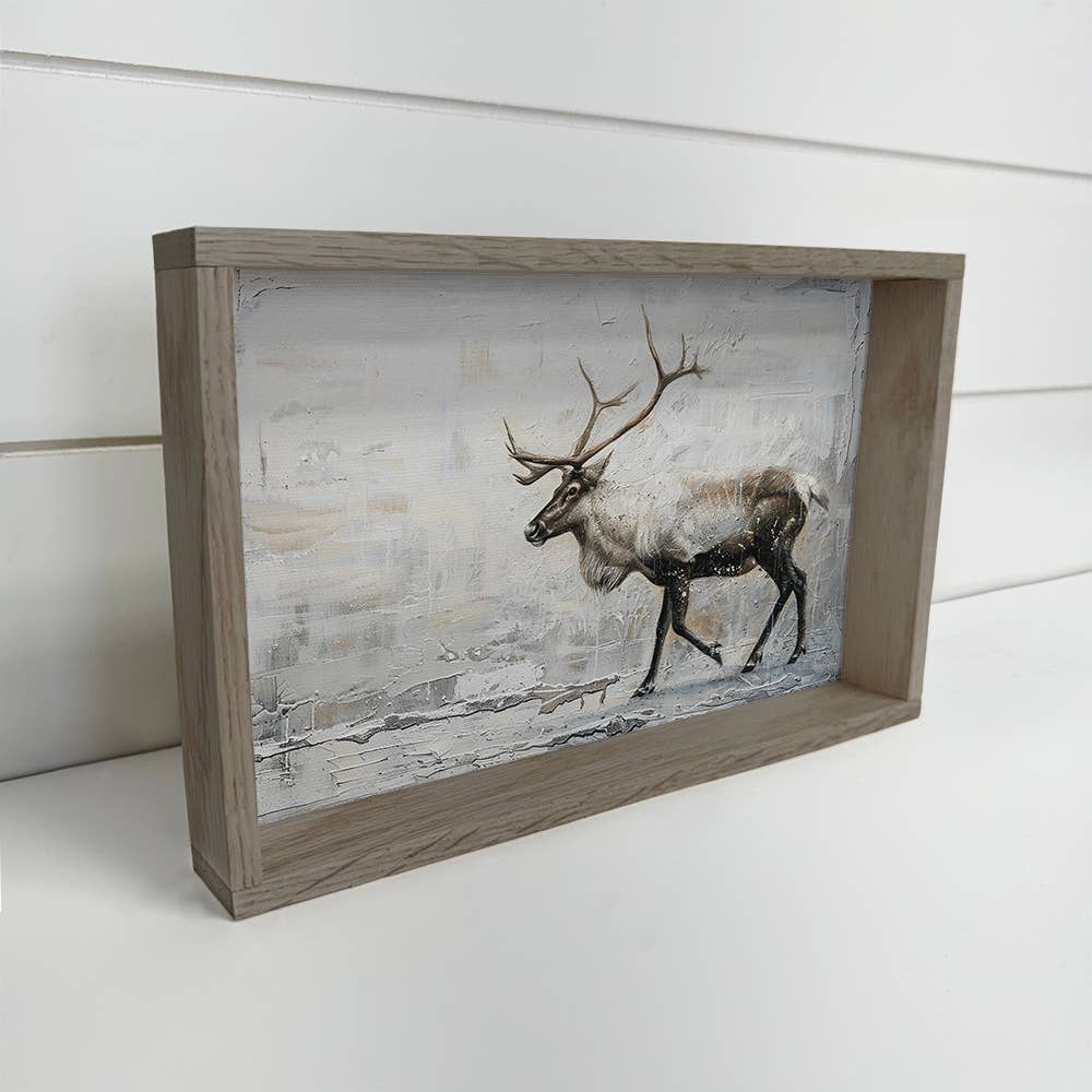 White Snow Reindeer - Winter Canvas Art - Wood Framed Art