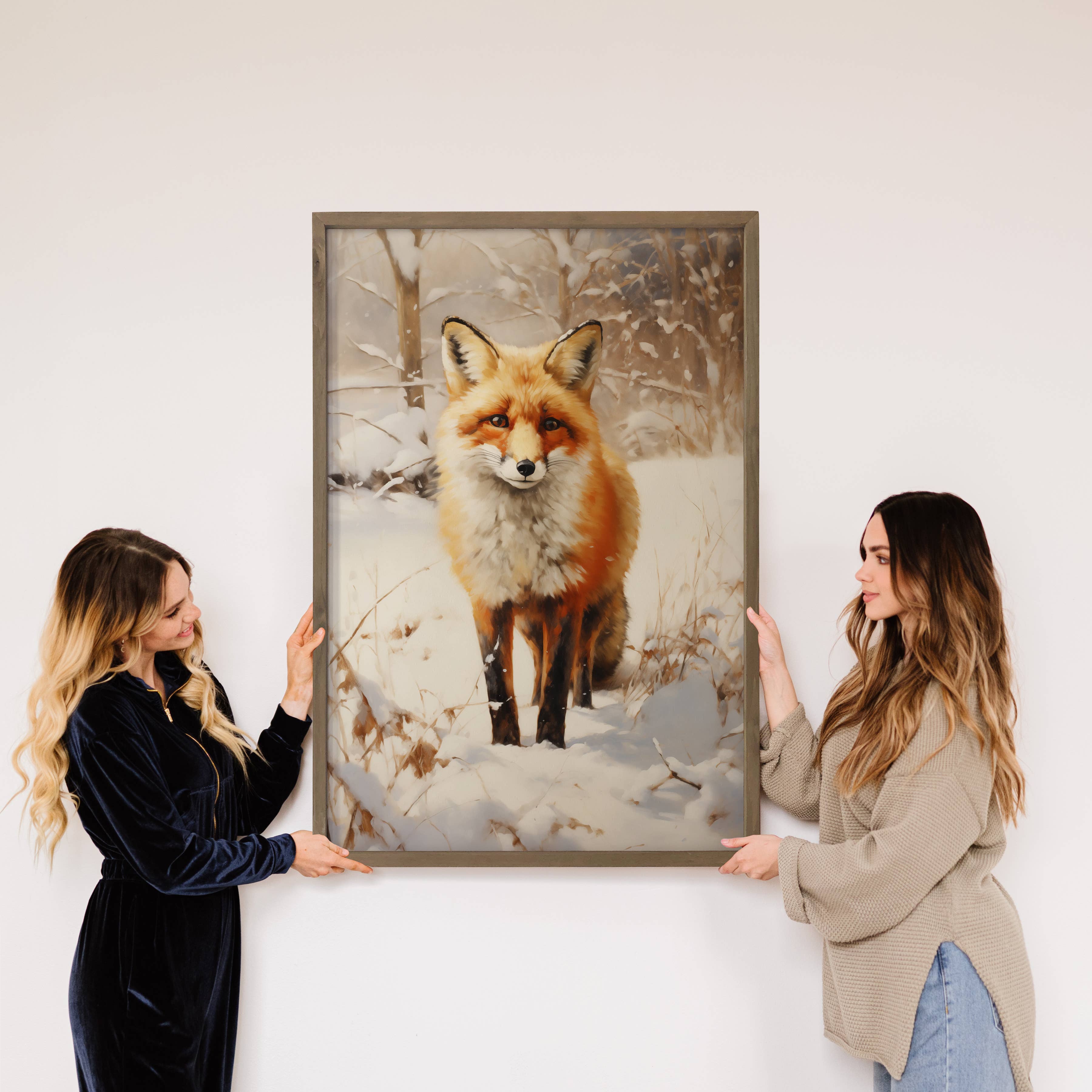 Red Fox in White Snow - Wildlife Canvas Art - Wood Framed