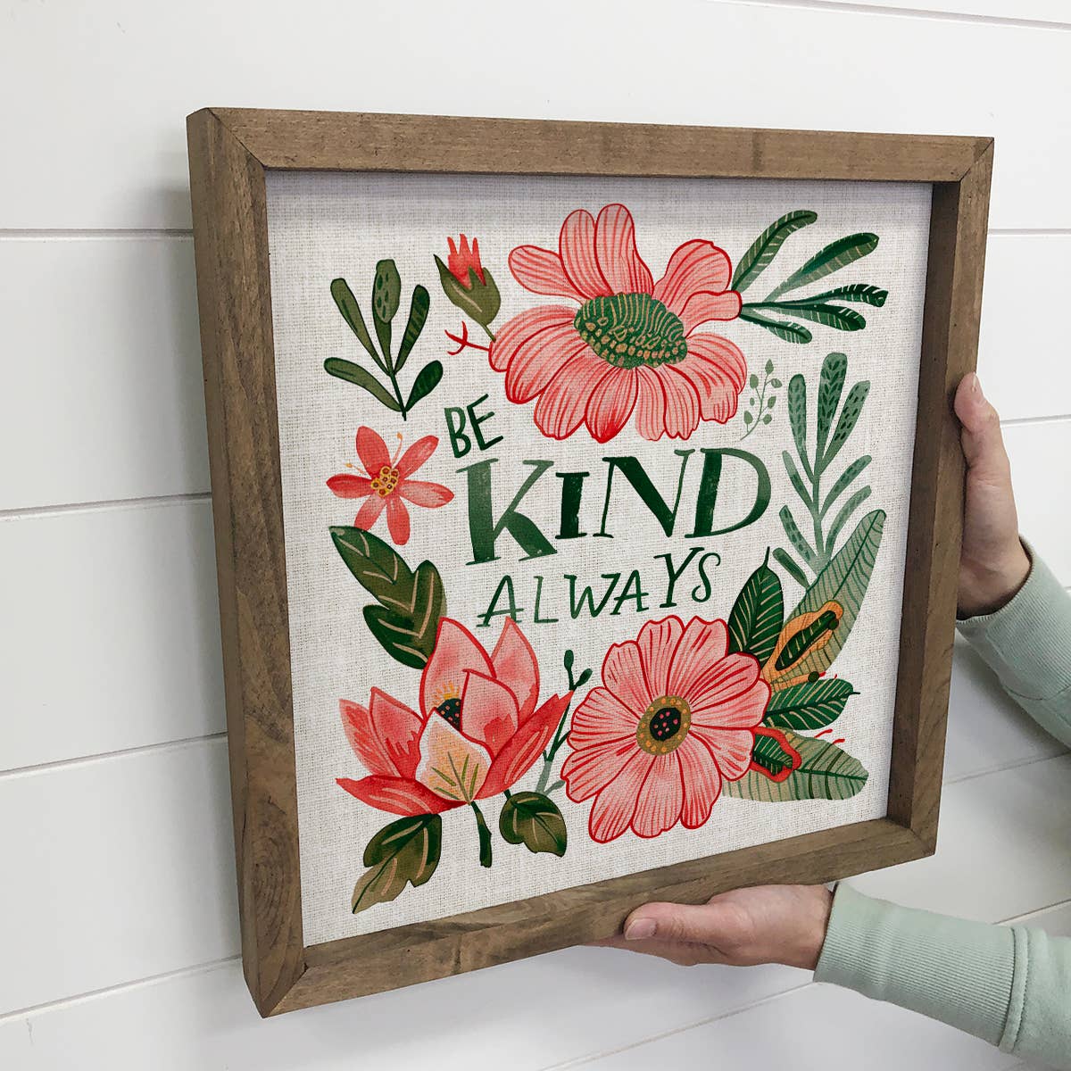 Be Kind Always Flowers - Flower Phrase Canvas Art - Framed