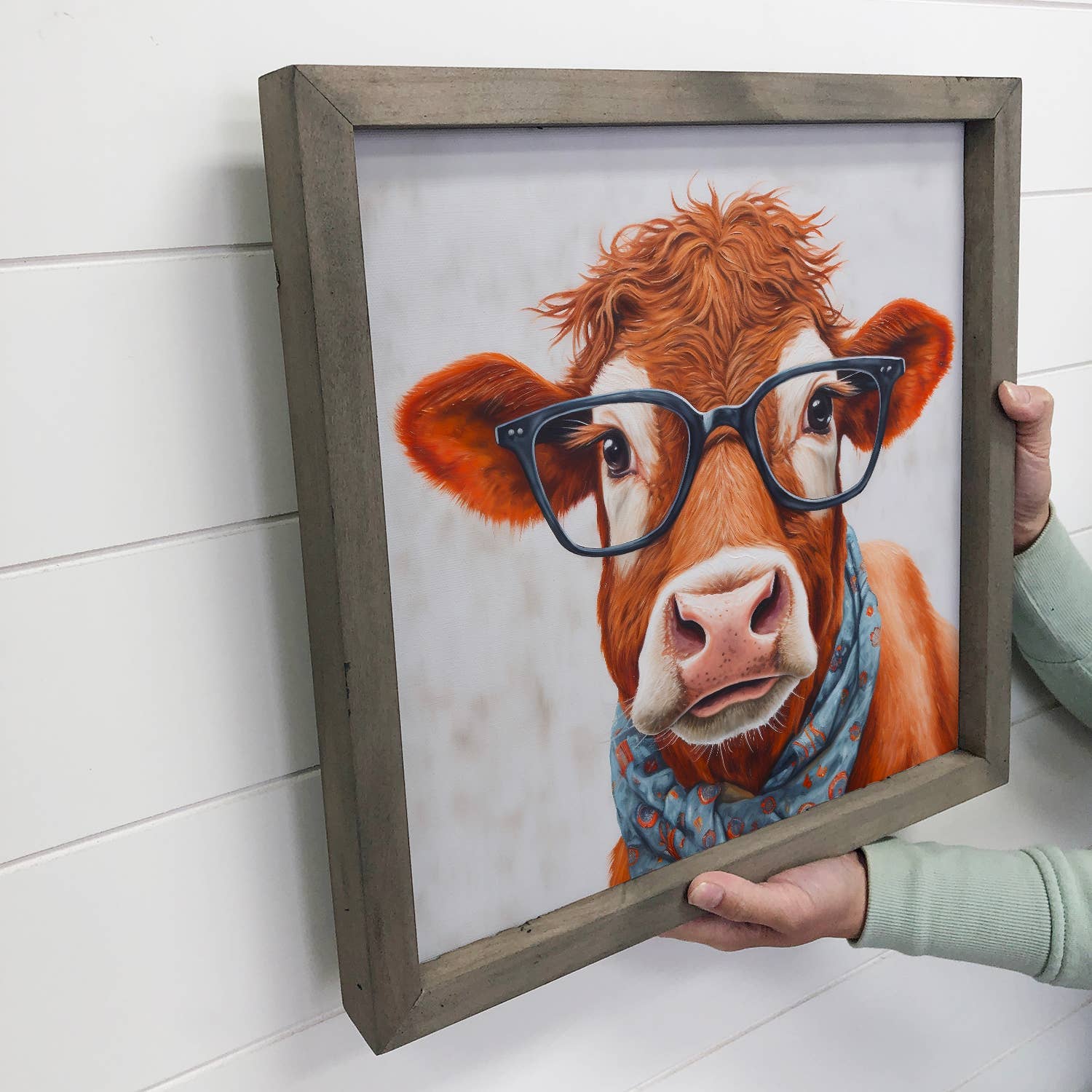 Cow Glasses & Scarf - Cute Animal Decor - Framed Cow Art