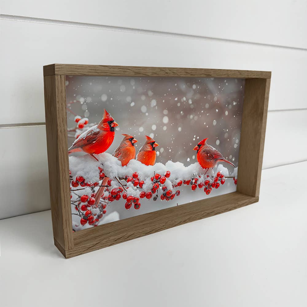Cardinals on Winter Berry Branch - Wildlife Canvas Art