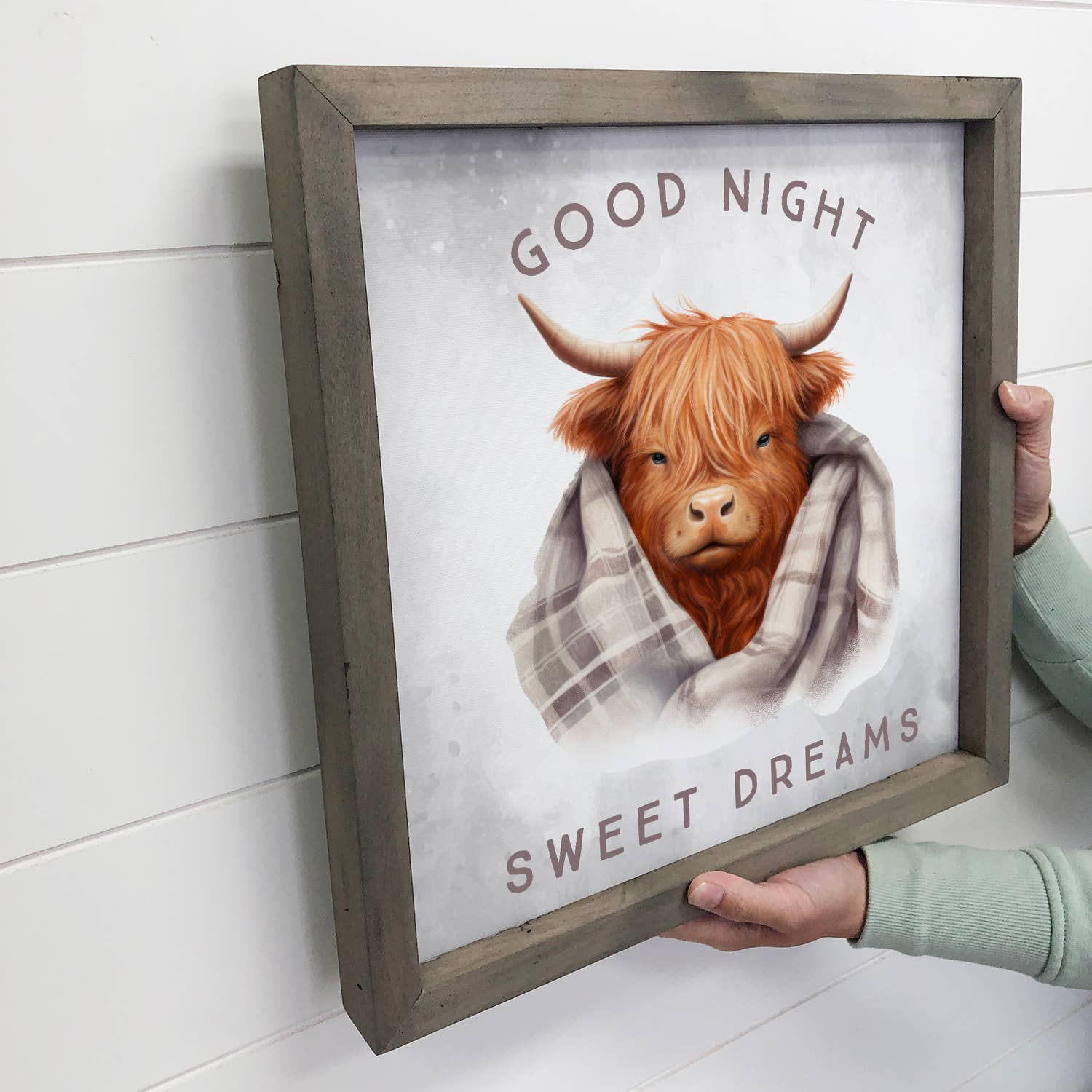 Good Night Highland Cow in Blanket - Cute Animal Nursery Art