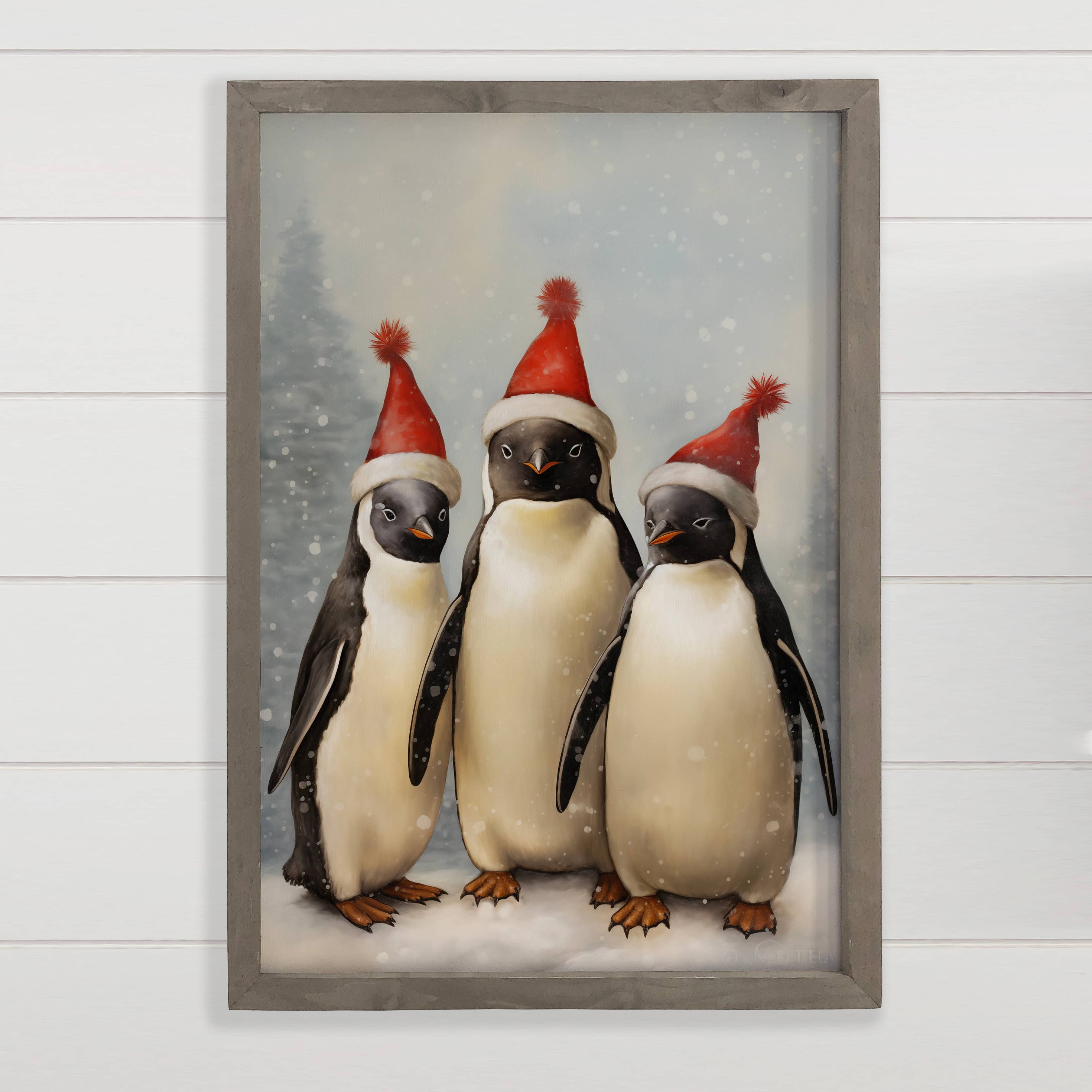 Christmas Three Penguins - Animal Christmas Canvas Art