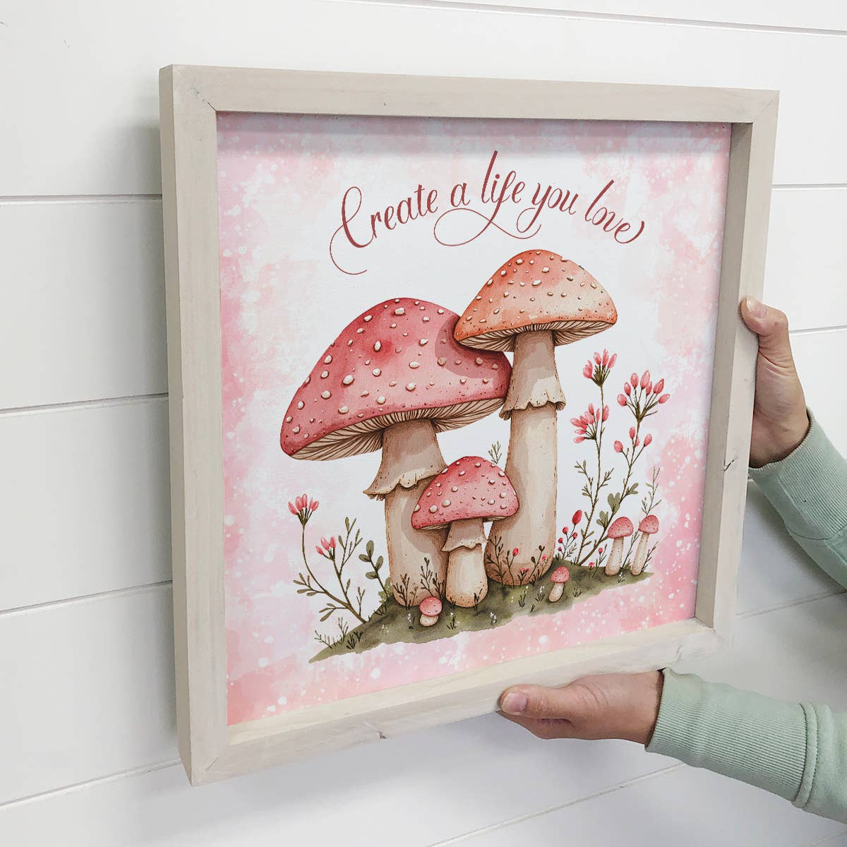 Pink Mushrooms Create a Life Love - Mushroom Canvas Art