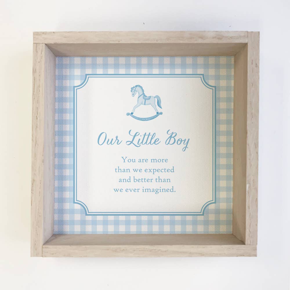 Gingham Blue Our Little Boy - Nursery Canvas Art - Framed