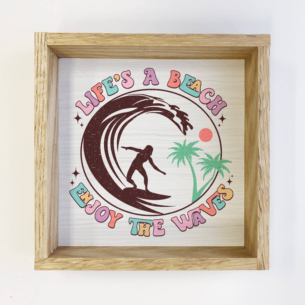 Retro Life's a Beach - Beach Canvas Art - Wood Framed Decor