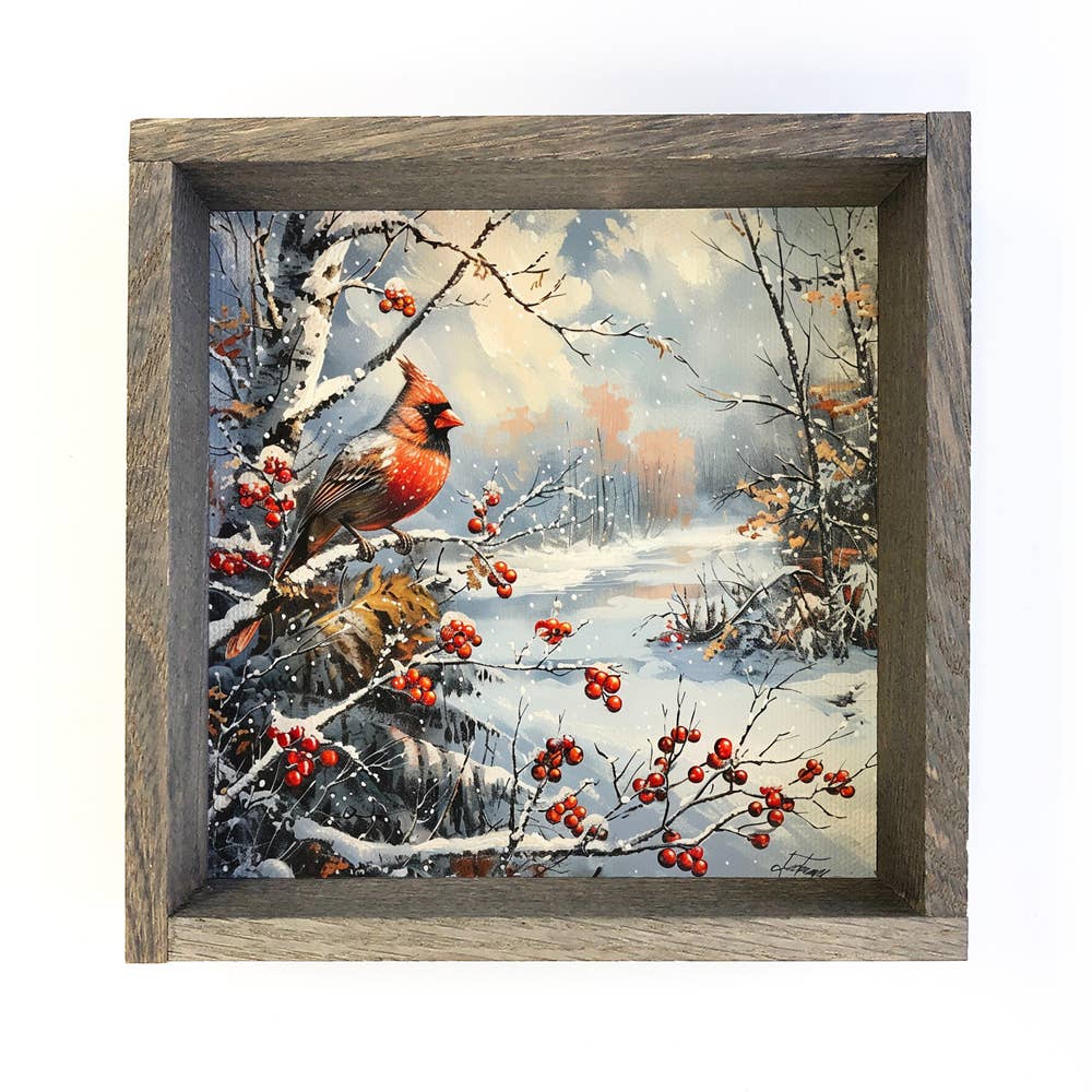 Cardinal in Snowy Winter Scene - Winter Bird Canvas Art