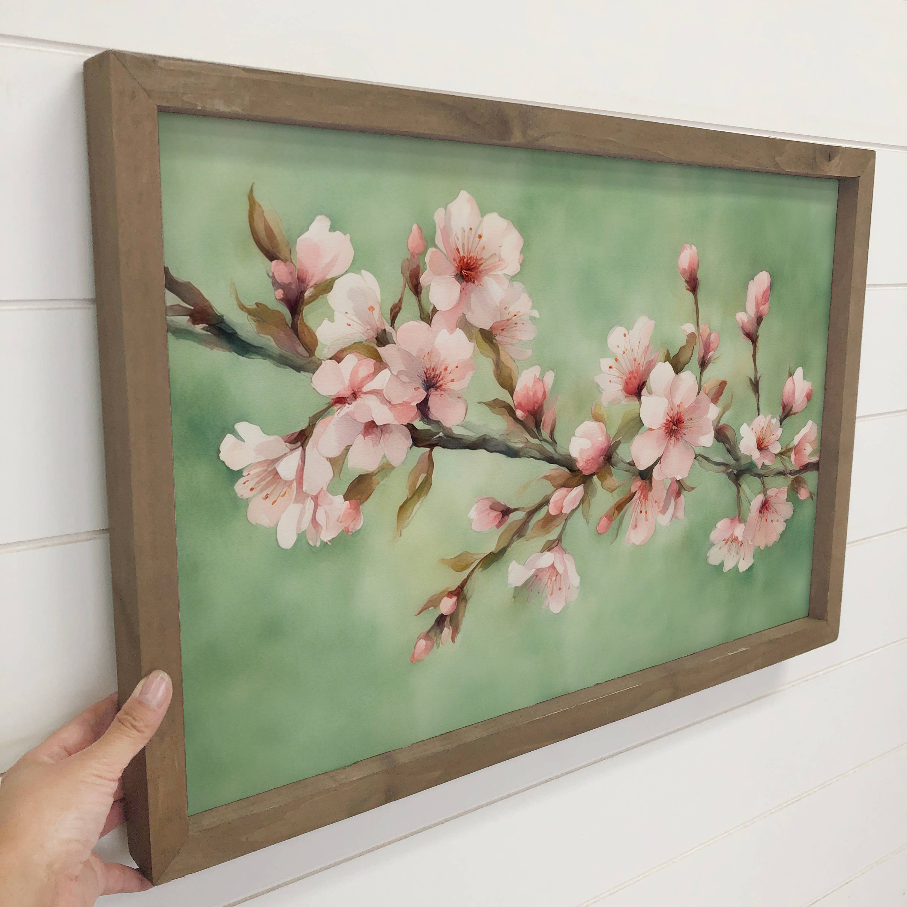 Cherry Blossoms Pink and Green - Floral Canvas Art - Framed