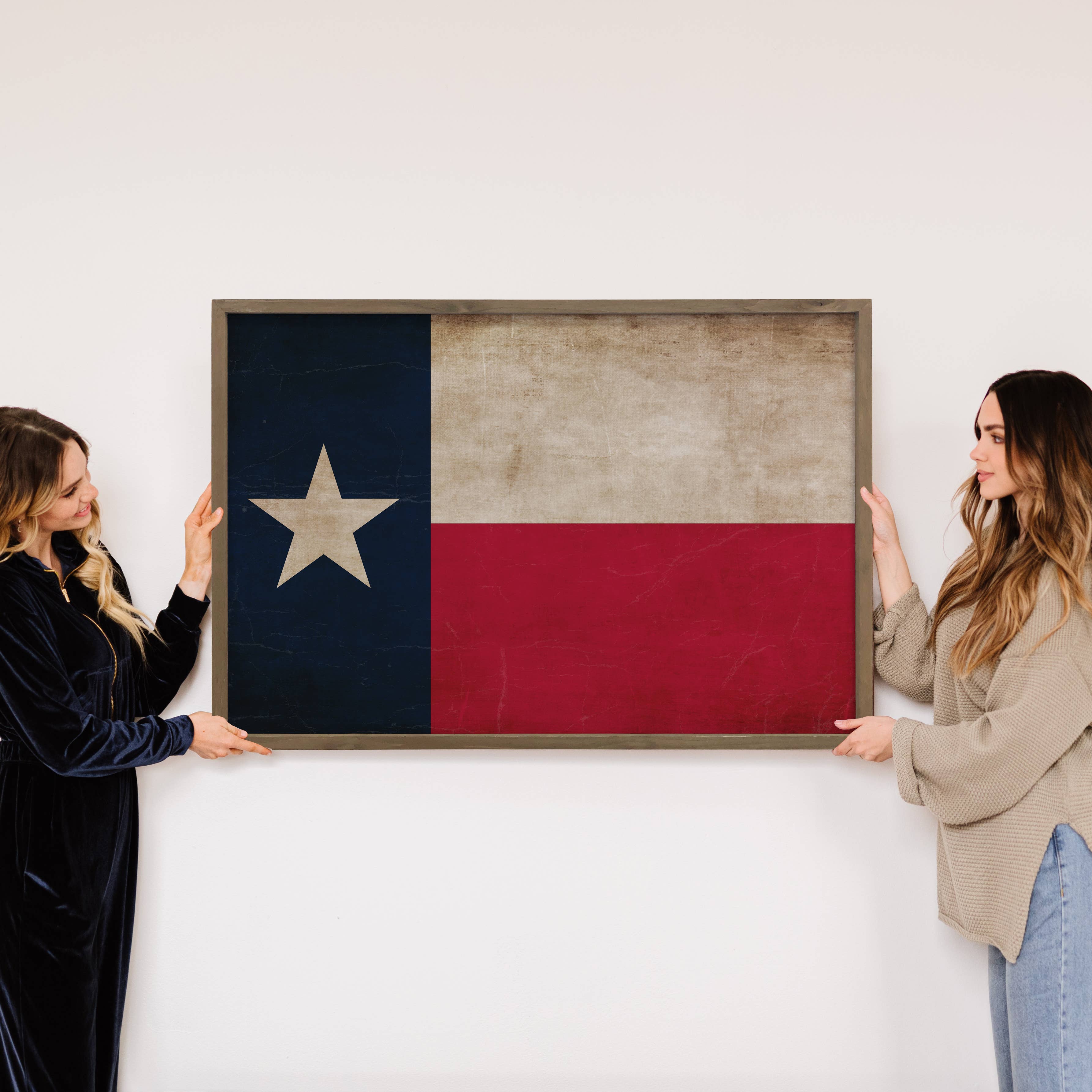 Texas Vintage Flag - State Flag Canvas Art - Wood Framed Art