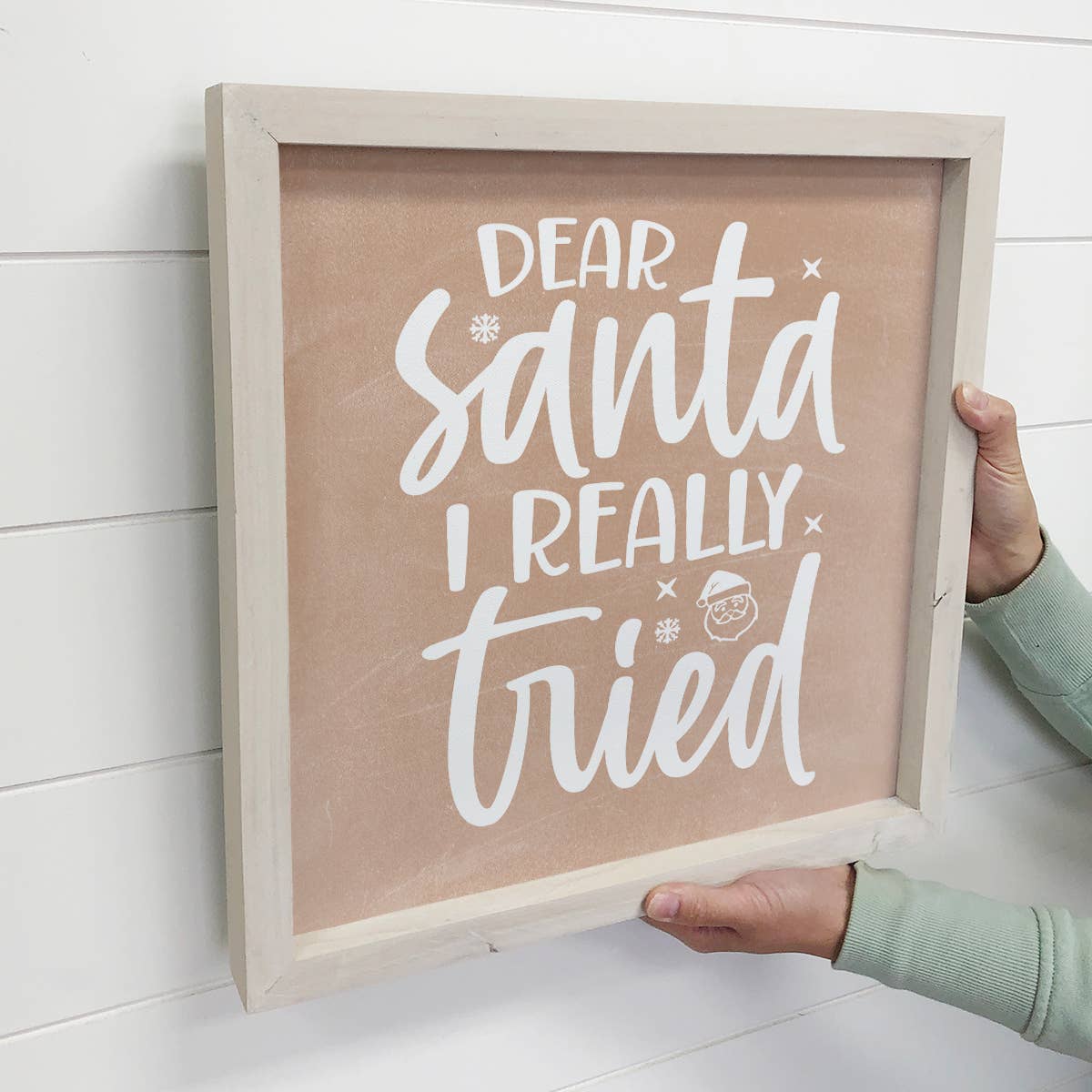 Dear Santa I Tried - Funny Holiday Word Sign - Framed Decor