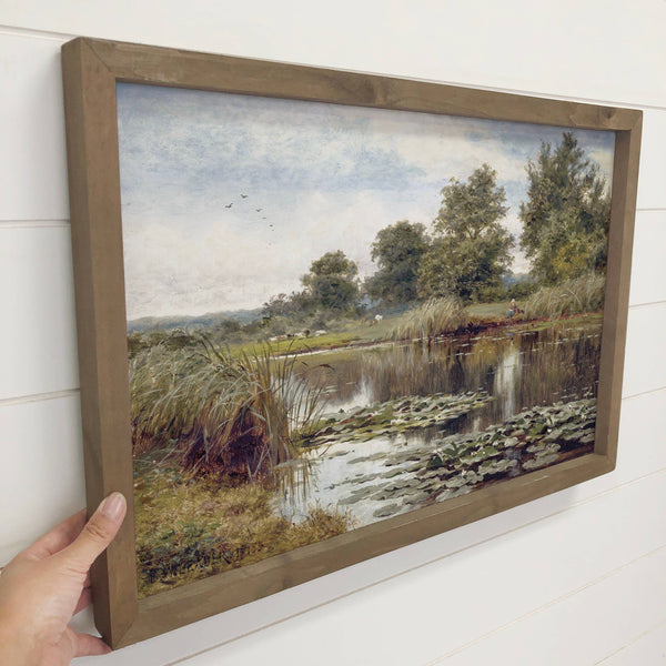 Water Lilies Pond - Nature Canvas Art - Framed Farmhouse Art