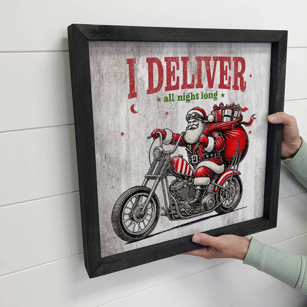 I Deliver All Night Long Santa Motorcycle - Santa Canvas Art