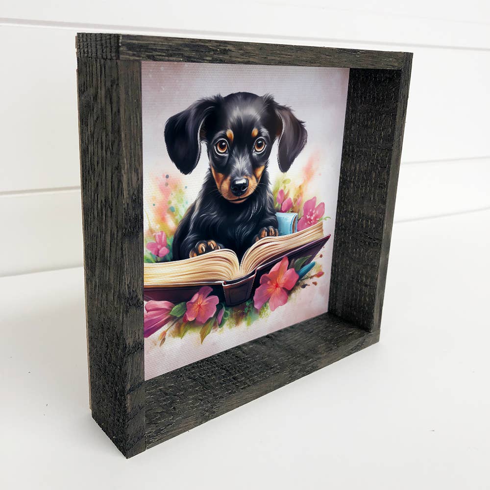 Dachshund Puppy Book - Puppy Canvas Art - Book Wall Art