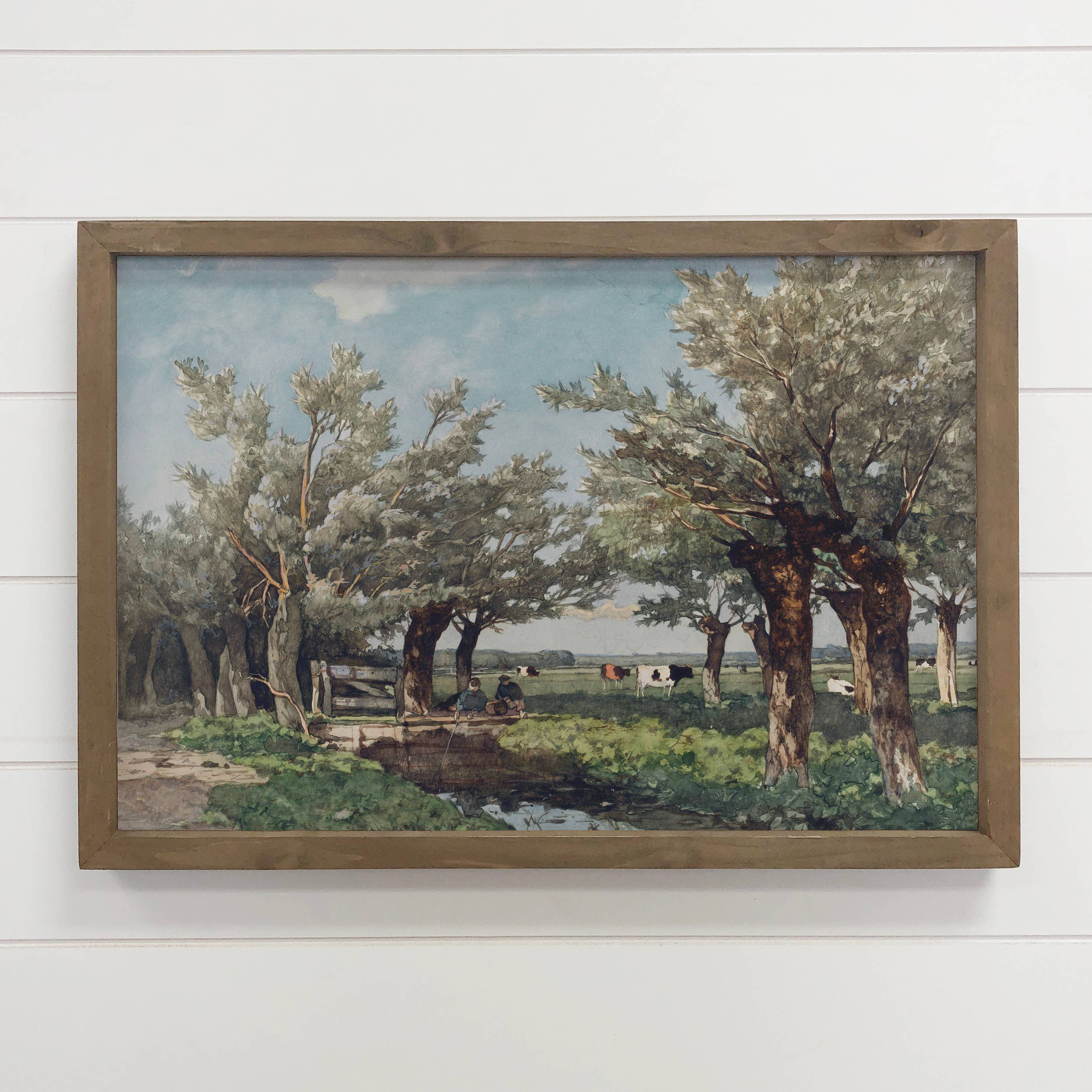 Fishing at the Cow Farm Ditch - Farmhouse Canvas Art