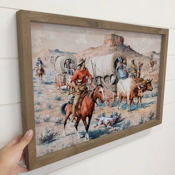 Pioneer Caravan - Pioneer Canvas Wall Art - Wood Framed Art