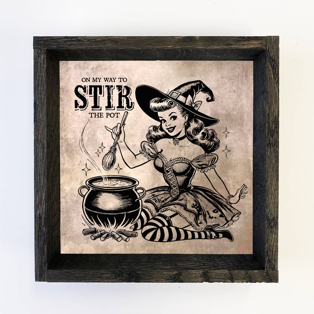 On My Way to Stir the Pot - Halloween Canvas Art - Framed