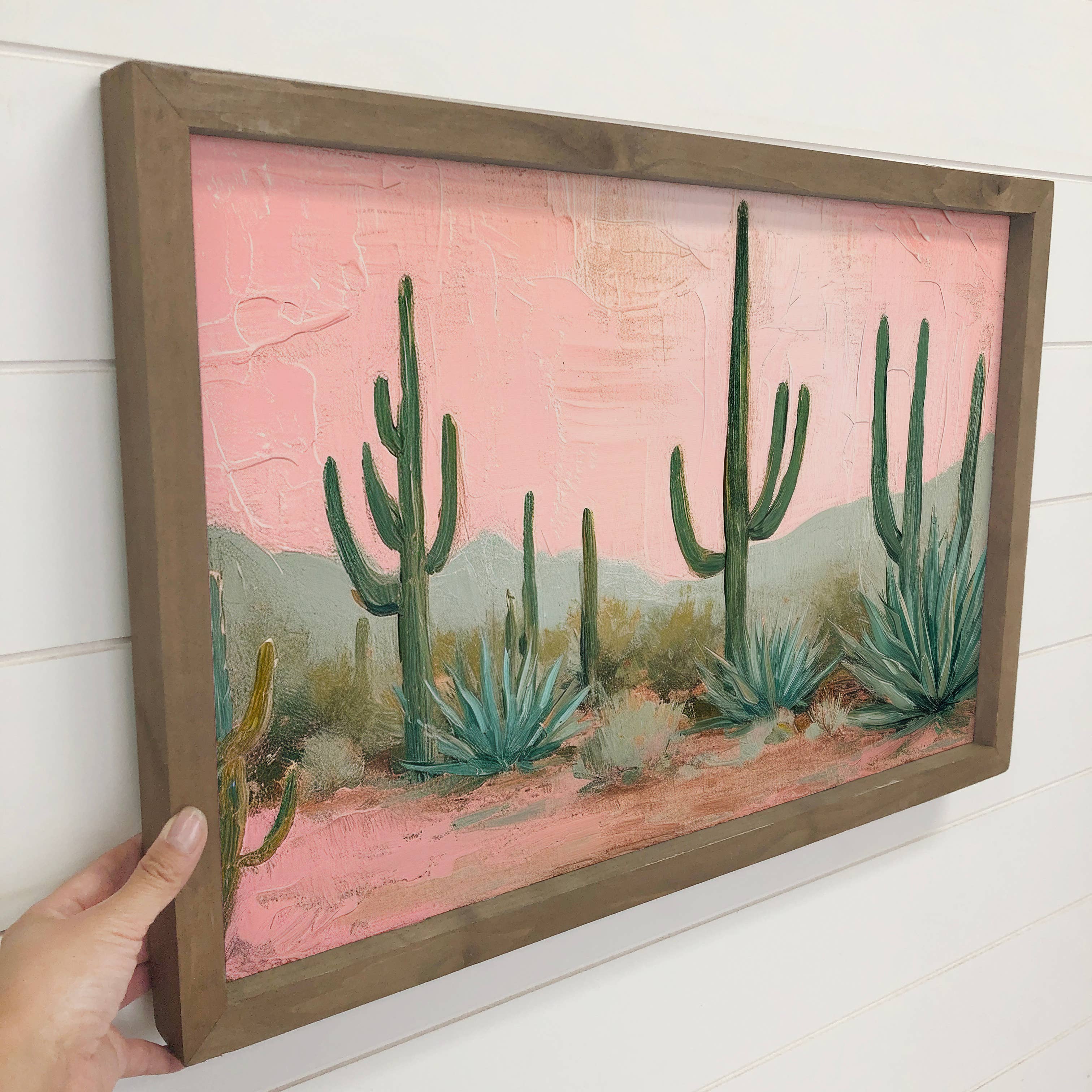 Green Pink Desert Dreams - Nature Canvas Art - Wood Framed