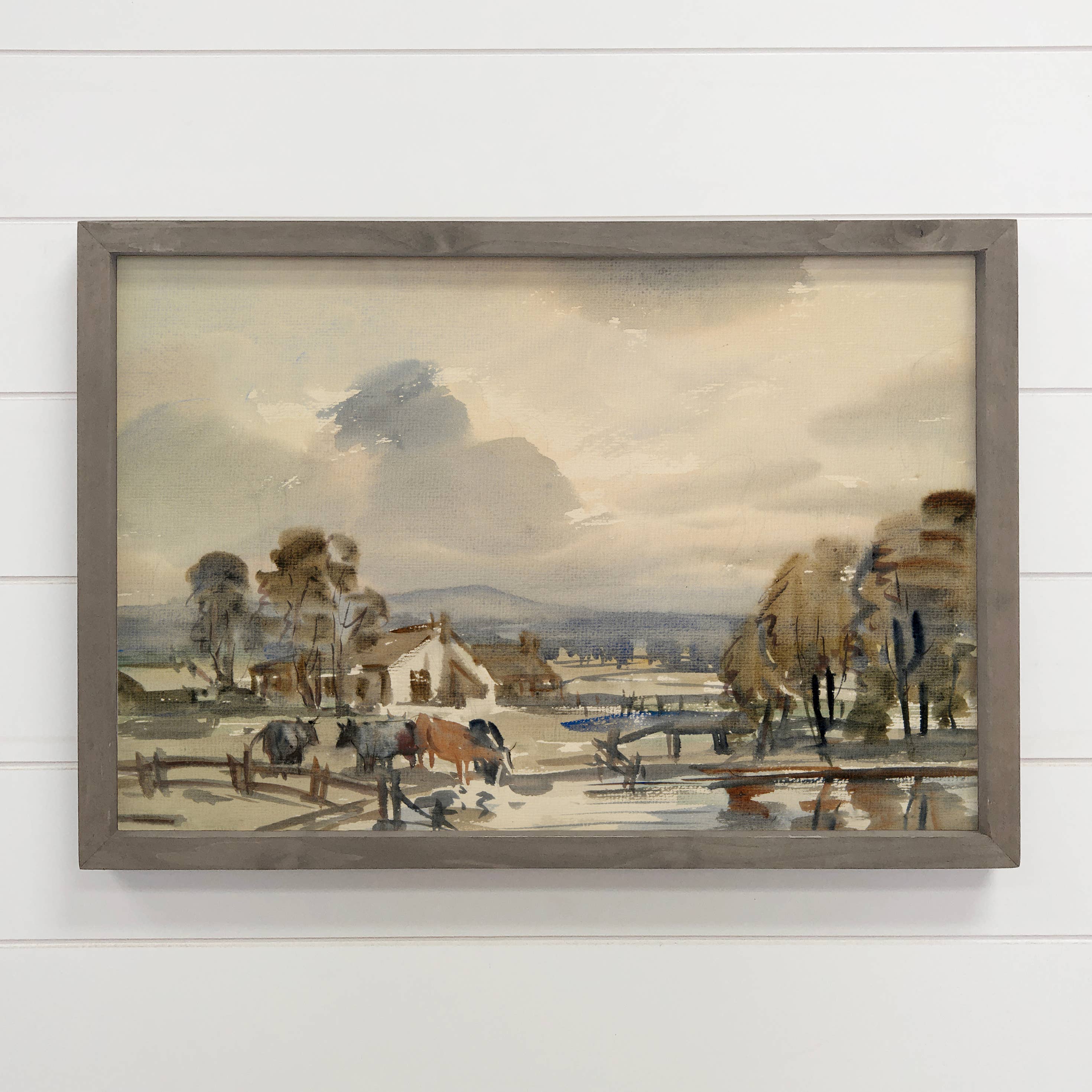 Cows at the Farm Village - Cow Canvas Art - Wood Framed Art