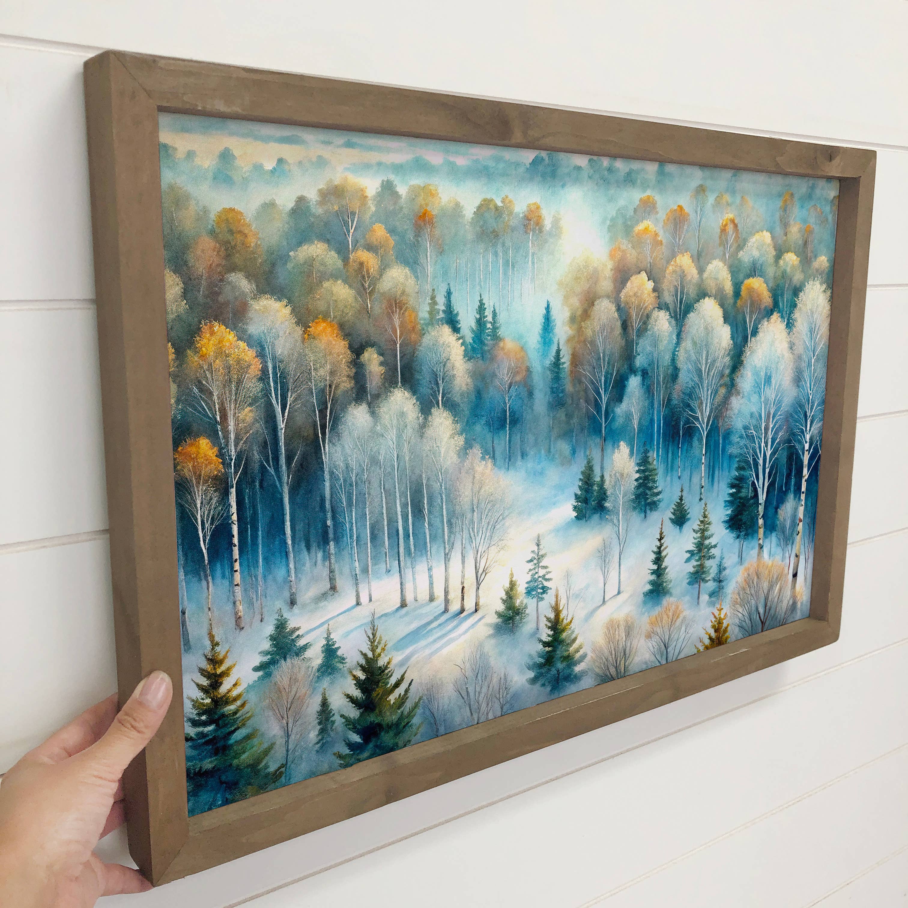 Winter Aerial Forest Painting - Winter Nature Canvas Art