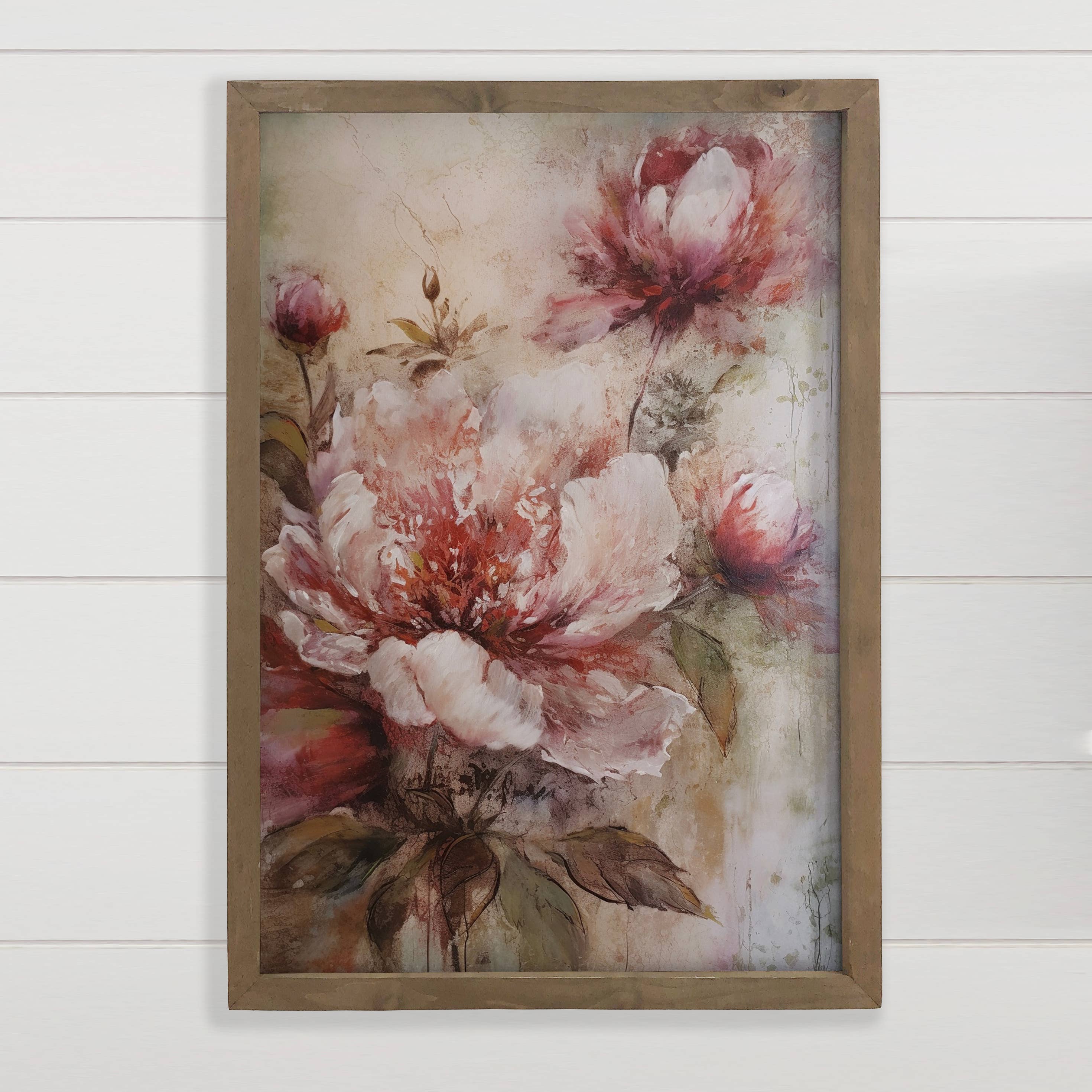 Antique Peonies - Flower Canvas Art - Wood Framed Wall Art