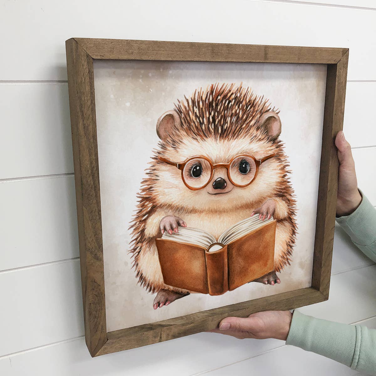 Hedgehog Reading Book - Hedgehog Canvas Art - Wood Framed