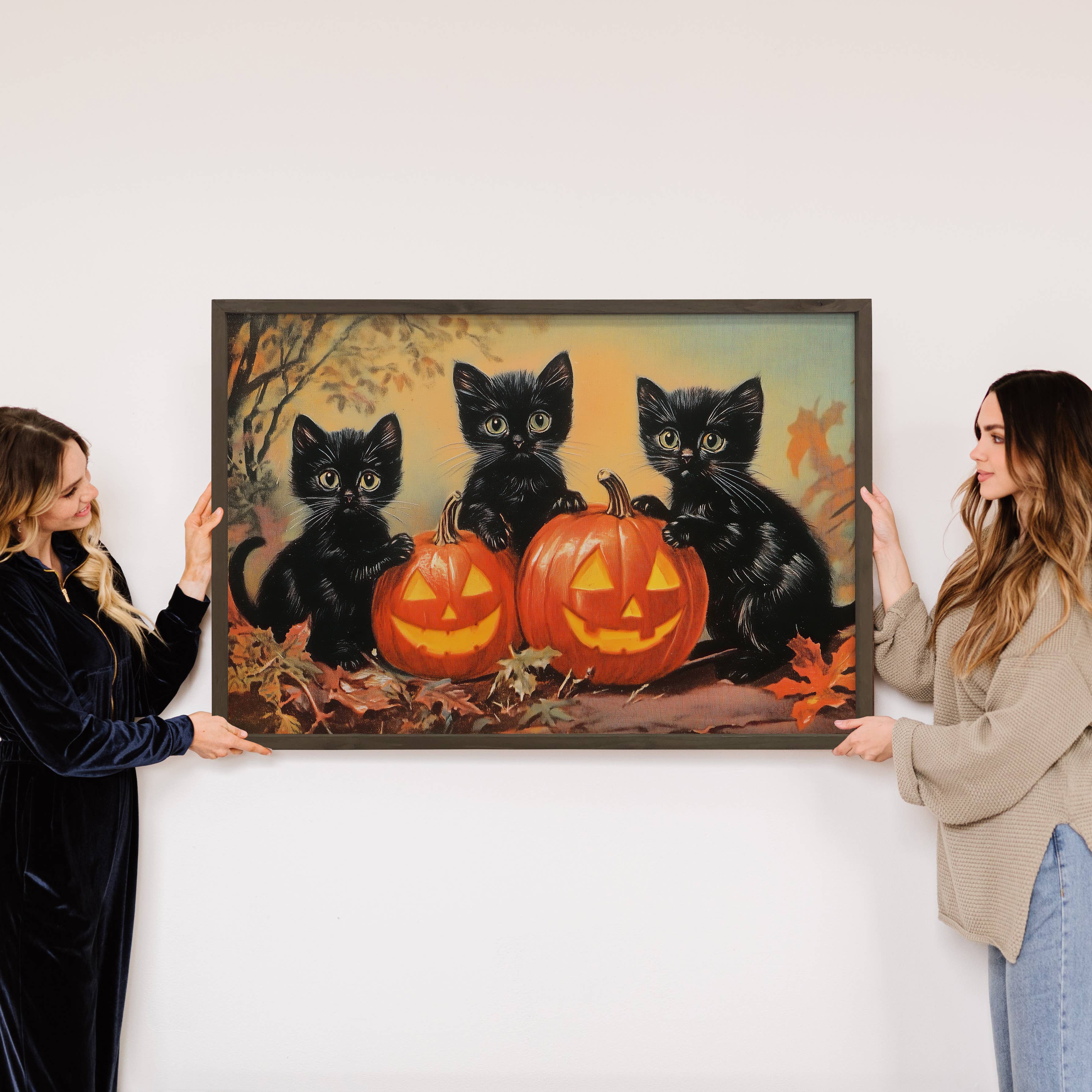 Three Black Kittens Halloween - Halloween Cat Canvas Art