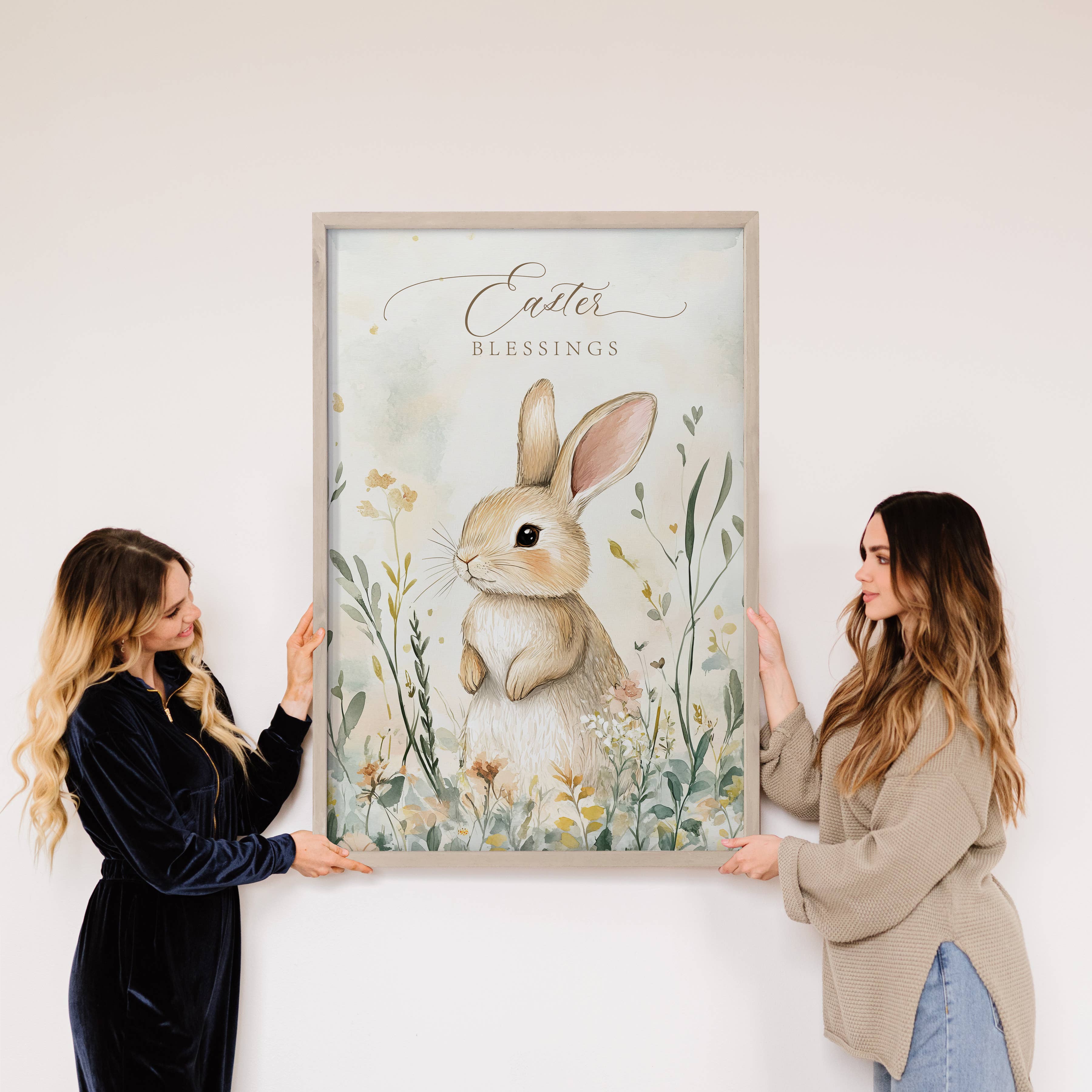 Sweet White Field Bunny - Bunny Canvas Art - Wood Framed Art