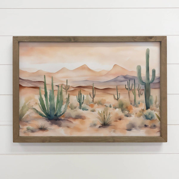 Watercolor Cactus Desert - Nature Canvas Art - Framed Desert