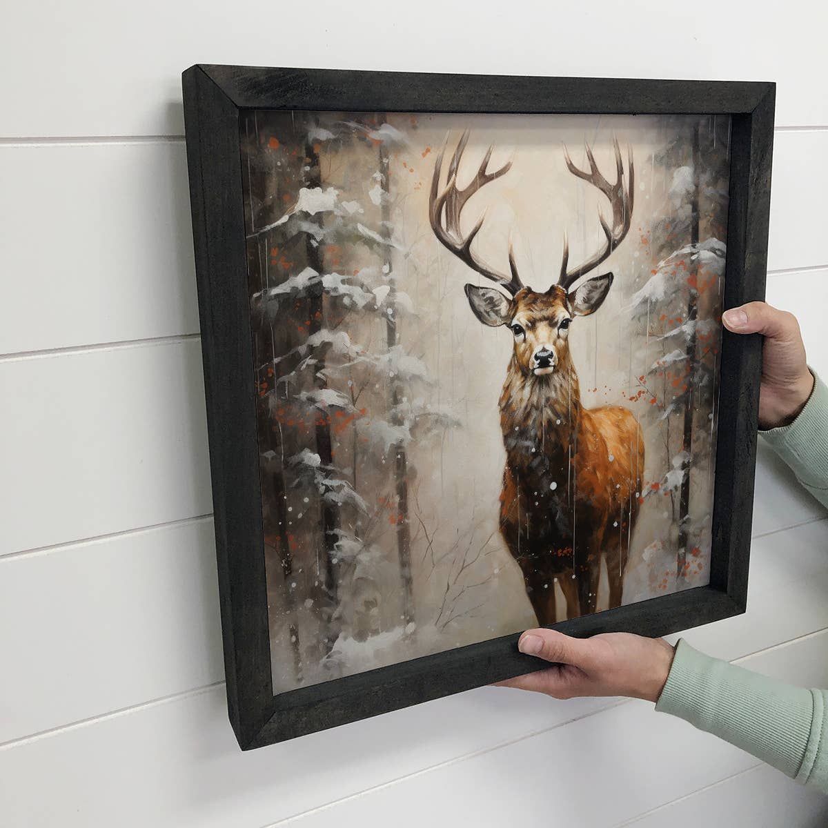 Reindeer in Winter - Winter Canvas Art - Wood Framed Artwork