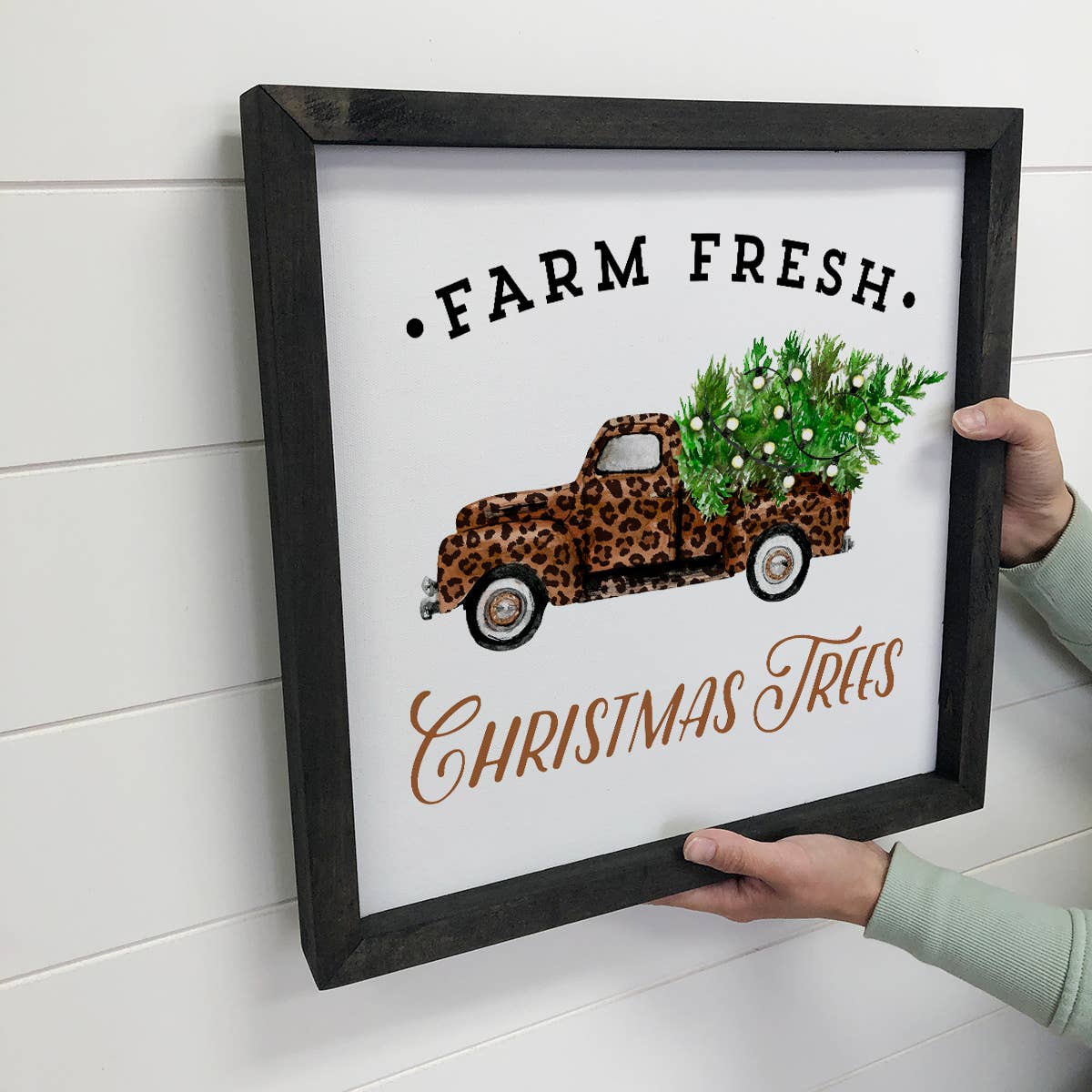 Leopard Print Vintage Truck Christmas Tree Home Decor Sign